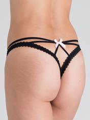 Lovehoney Black Crotchless Strappy Lace Thong, Black, hi-res