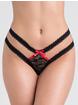 Lovehoney Black Cut-Out Side Crotchless Lace Thong, Black, hi-res