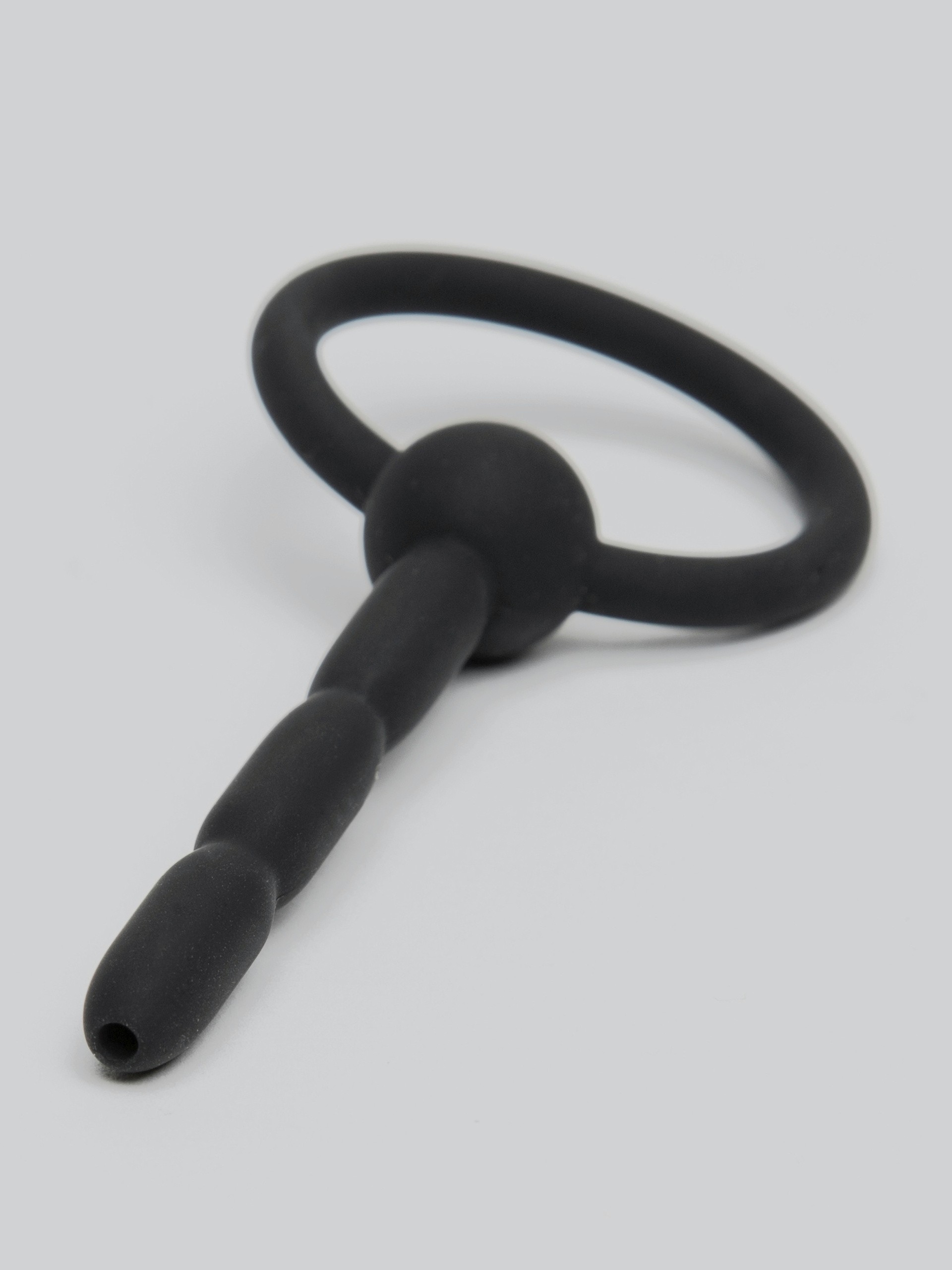 SINNER 7mm Ribbed Silicone Hollow Penis Plug, Black, hi-res