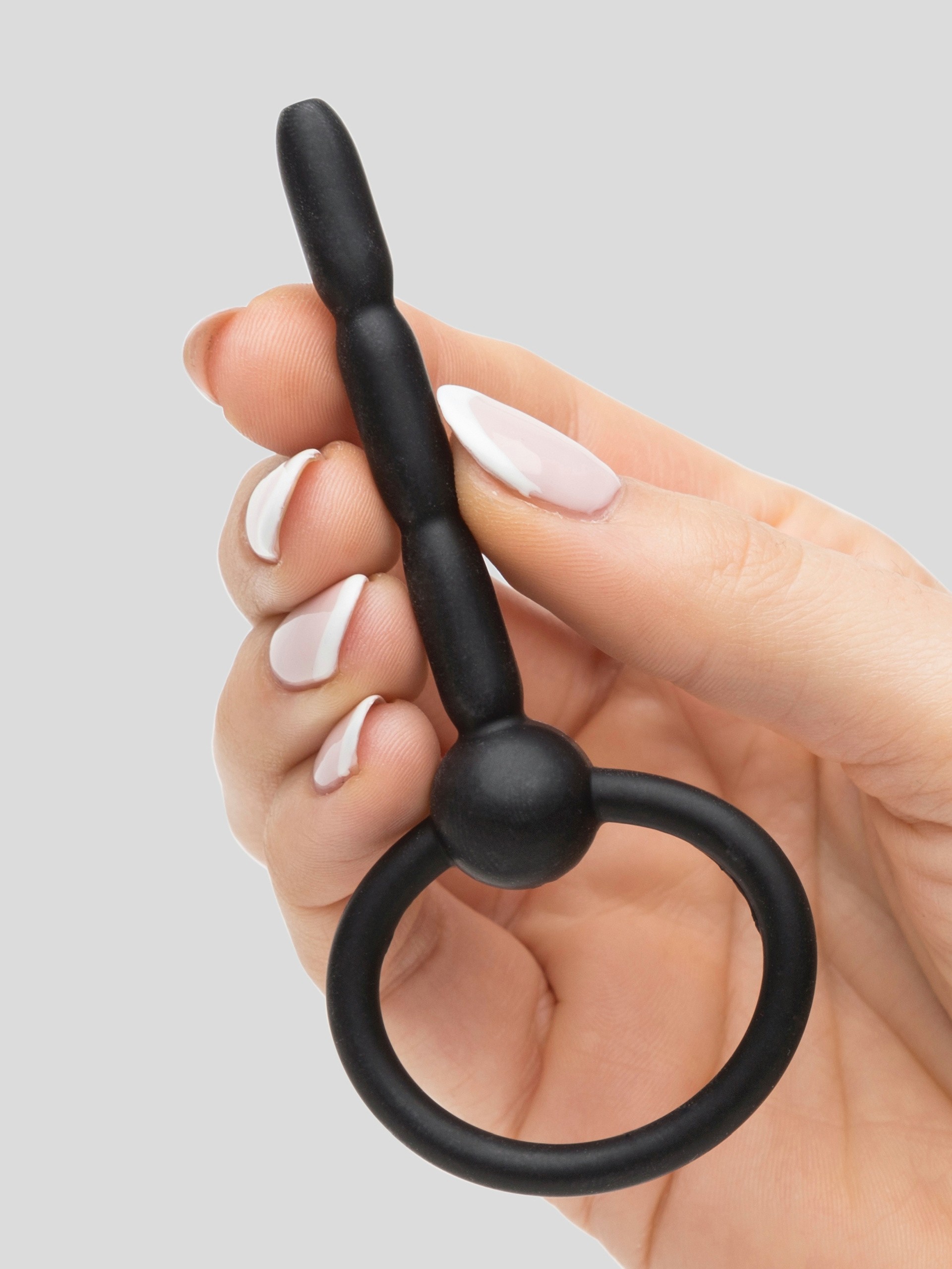SINNER 7mm Ribbed Silicone Hollow Penis Plug, Black, hi-res