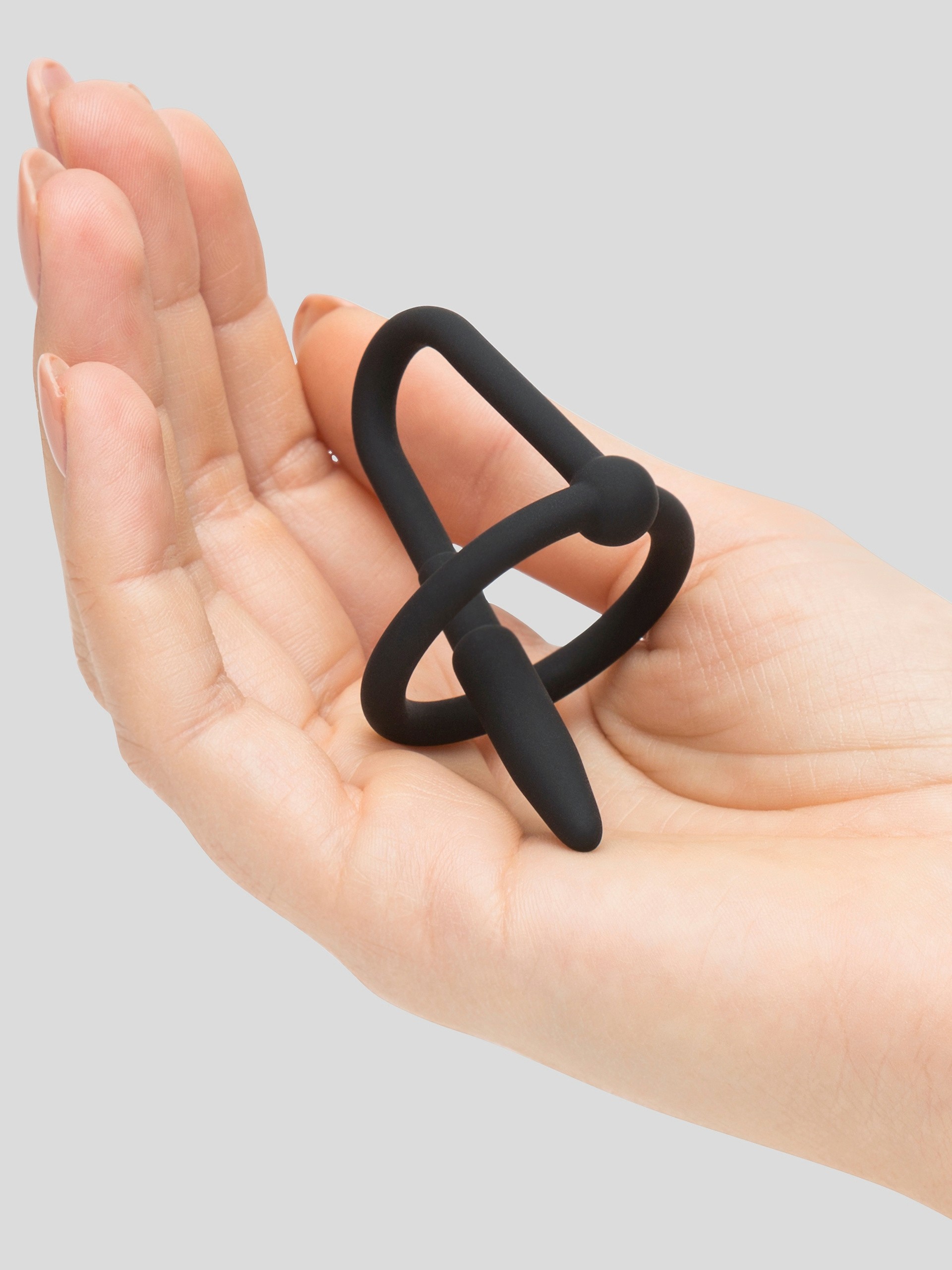 Titus Silicone Penis Plug with Glans Ring, Black, hi-res