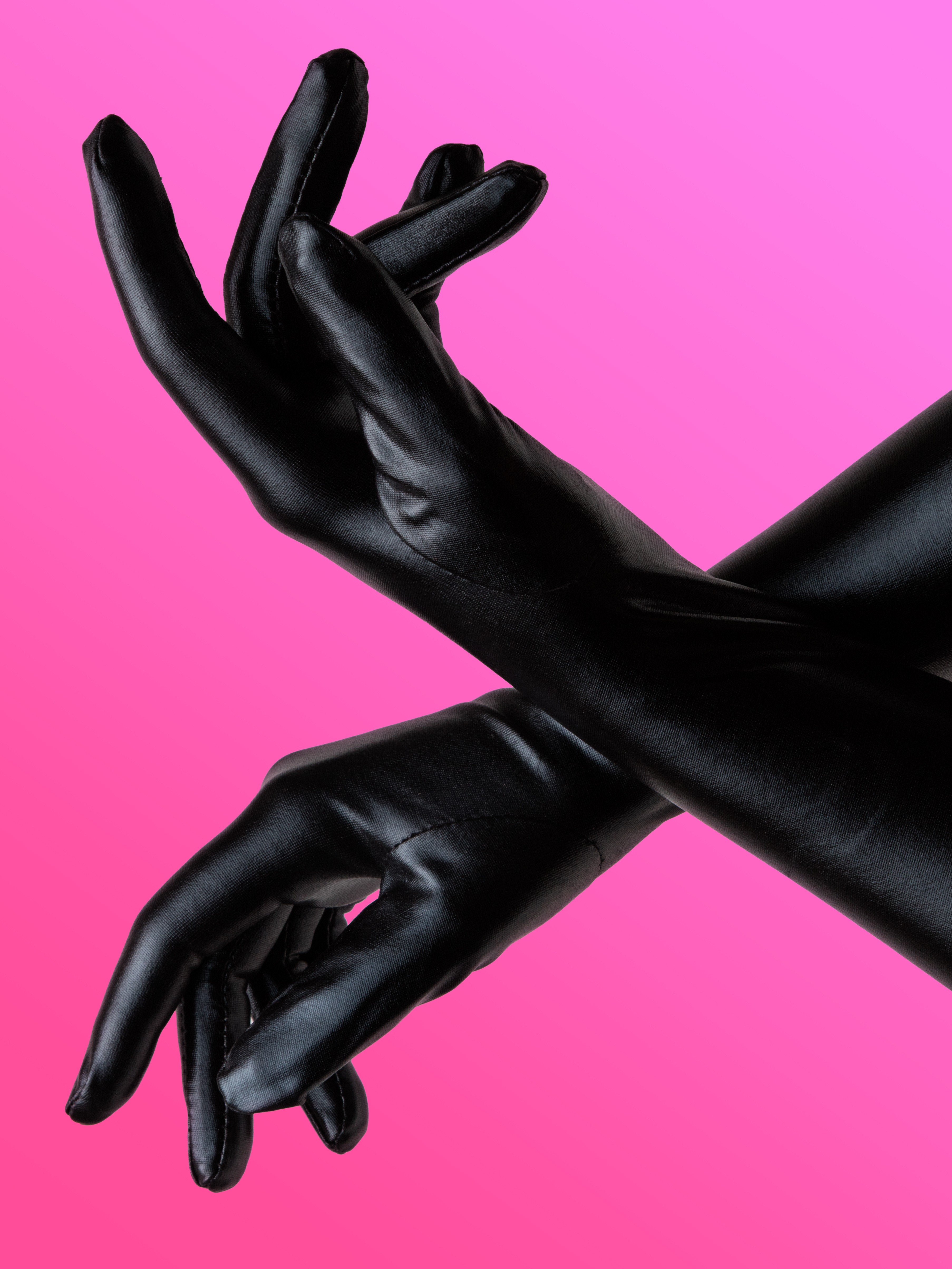 Lovehoney Fierce Black Wet Look Elbow-Length Gloves, Black, hi-res