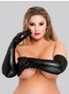 Lovehoney Fierce Black Wet Look Elbow-Length Gloves, Black, hi-res