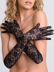 Lovehoney Black Elbow-Length Lace Gloves, Black, hi-res