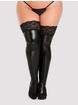 Lovehoney Black Wet Look Hold-Ups with Lace Tops, Black, hi-res