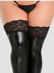 Lovehoney Fierce Black Wet Look Hold-Ups with Lace Tops, Black, hi-res
