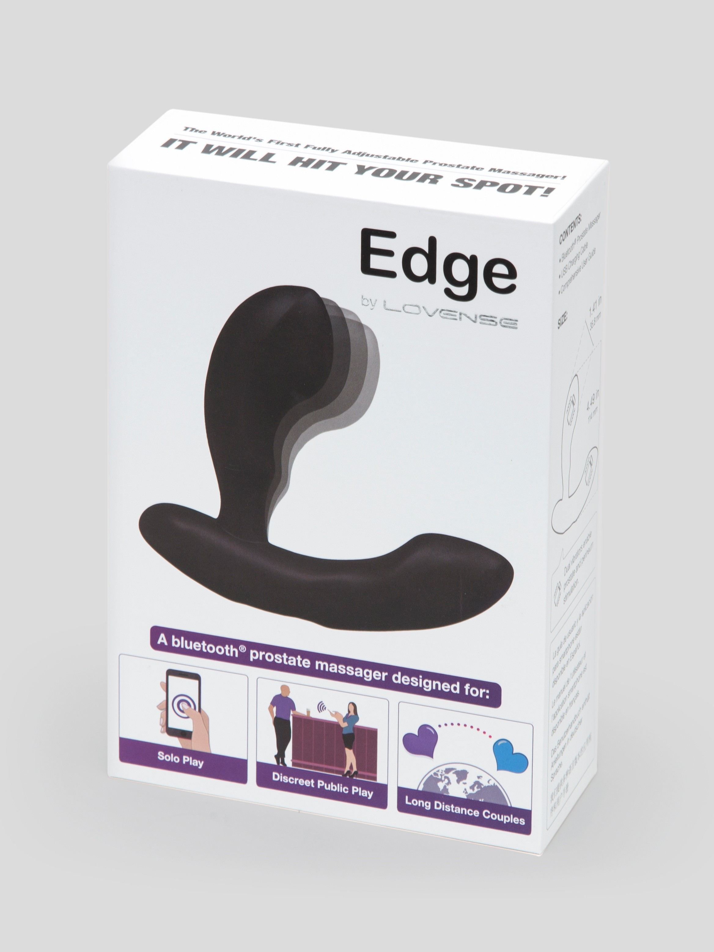 Lovense Edge App Controlled Rechargeable Prostate Massager, Black, hi-res