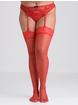 Lovehoney Sheer Black Lace Top Thigh High Stockings, Red, hi-res