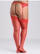 Lovehoney Sheer Black Lace Top Thigh-High Stockings, Red, hi-res