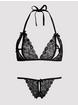 Lovehoney Lace Peek-a-Boo Bra and Crotchless G-String, Black, hi-res