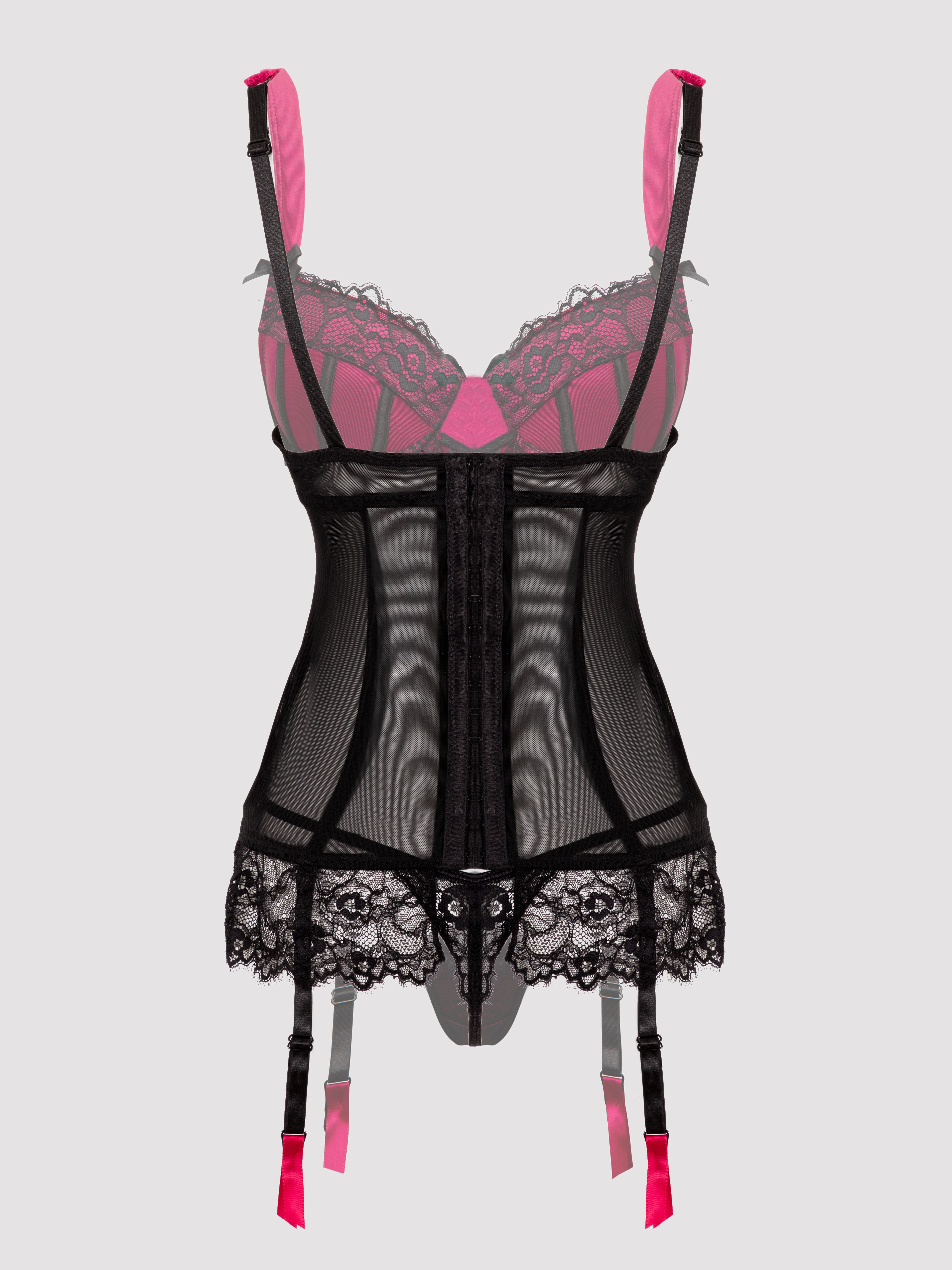 Lovehoney Plus Size Boudoir Belle Cherry Push-Up Basque Set, Black, hi-res