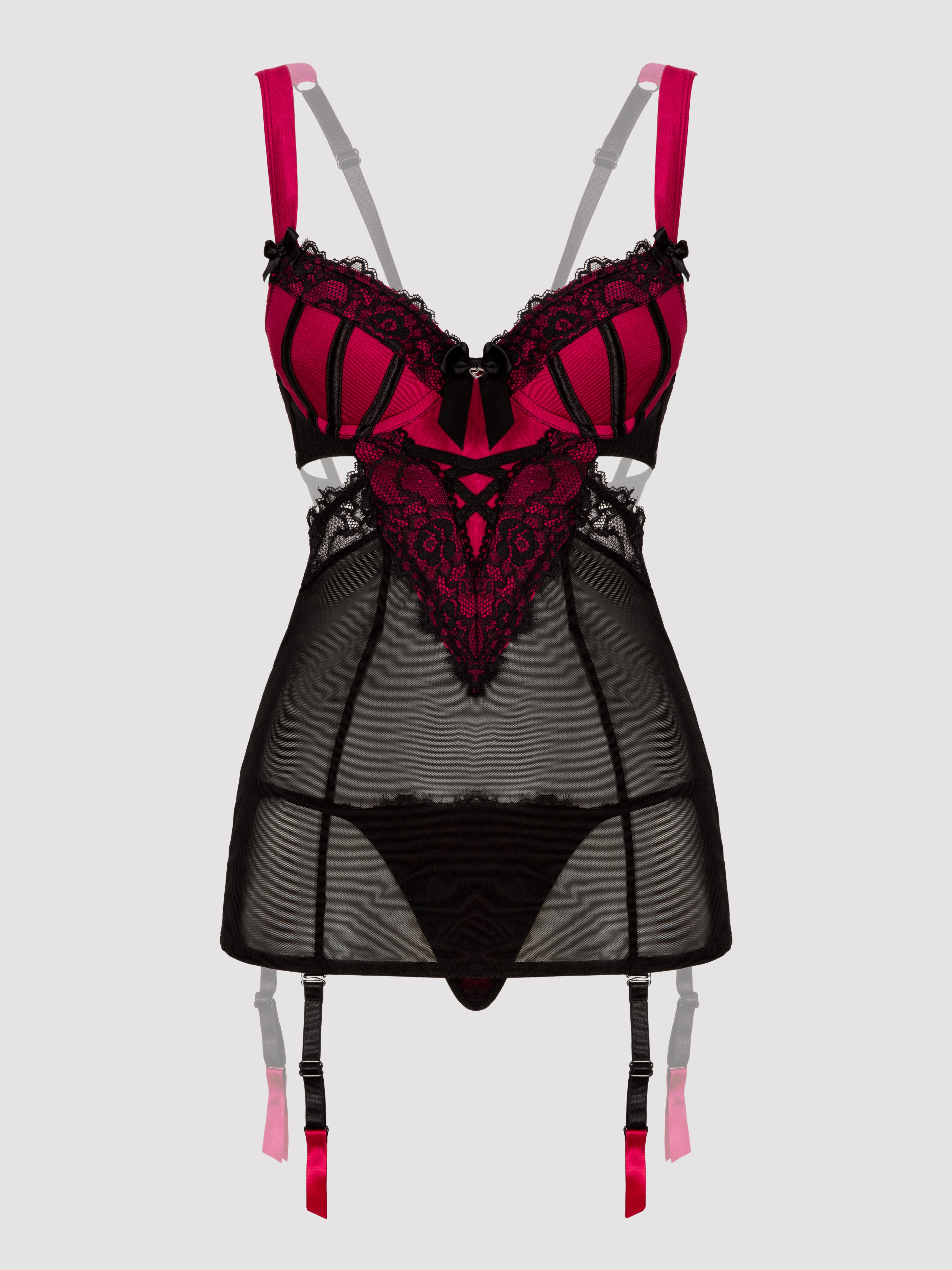 Lovehoney Boudoir Belle Cherry Cut-Out Chemise Set, Black, hi-res