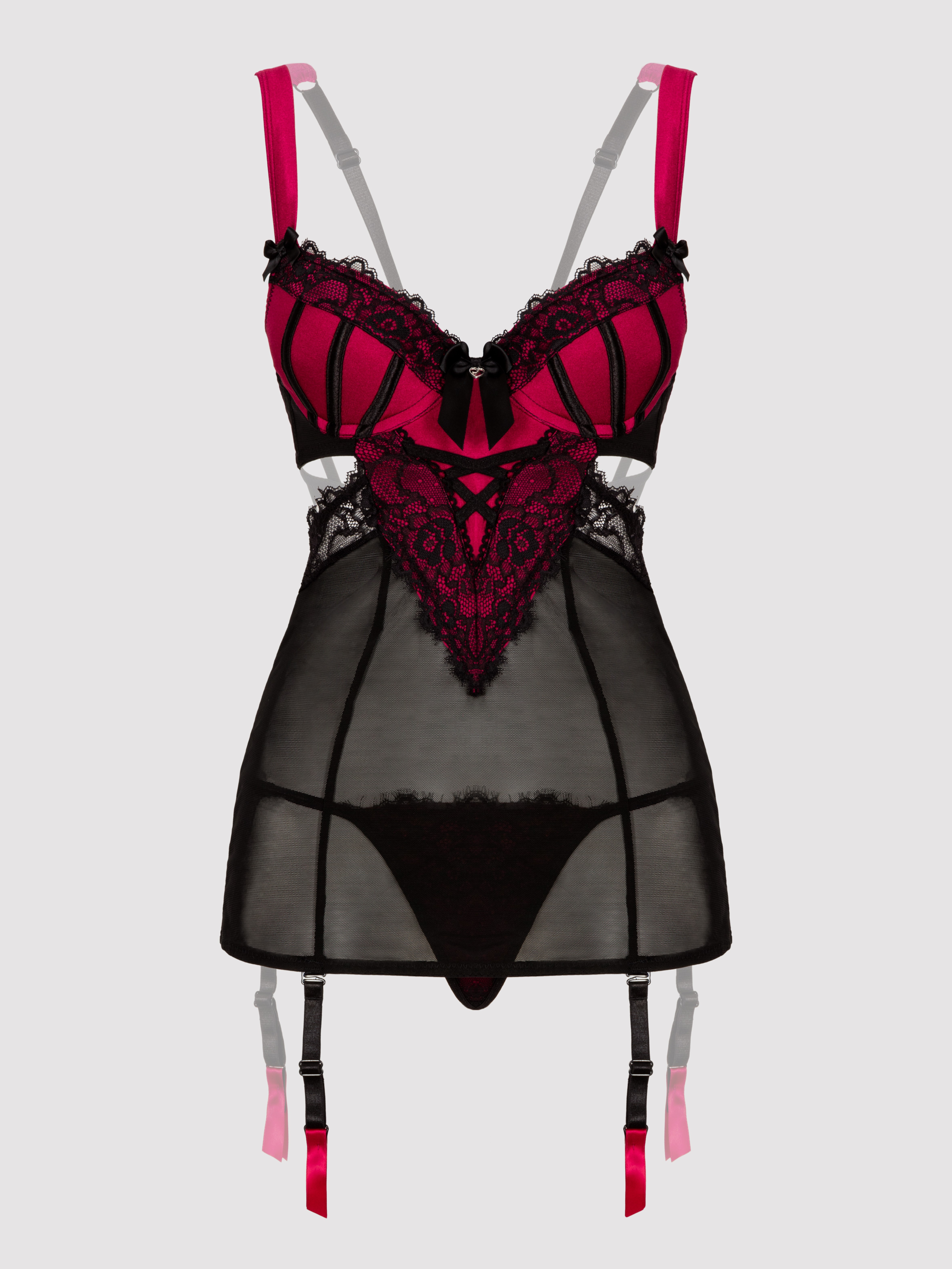 Lovehoney Boudoir Belle Cherry Cut-Out Chemise Set, Black, hi-res