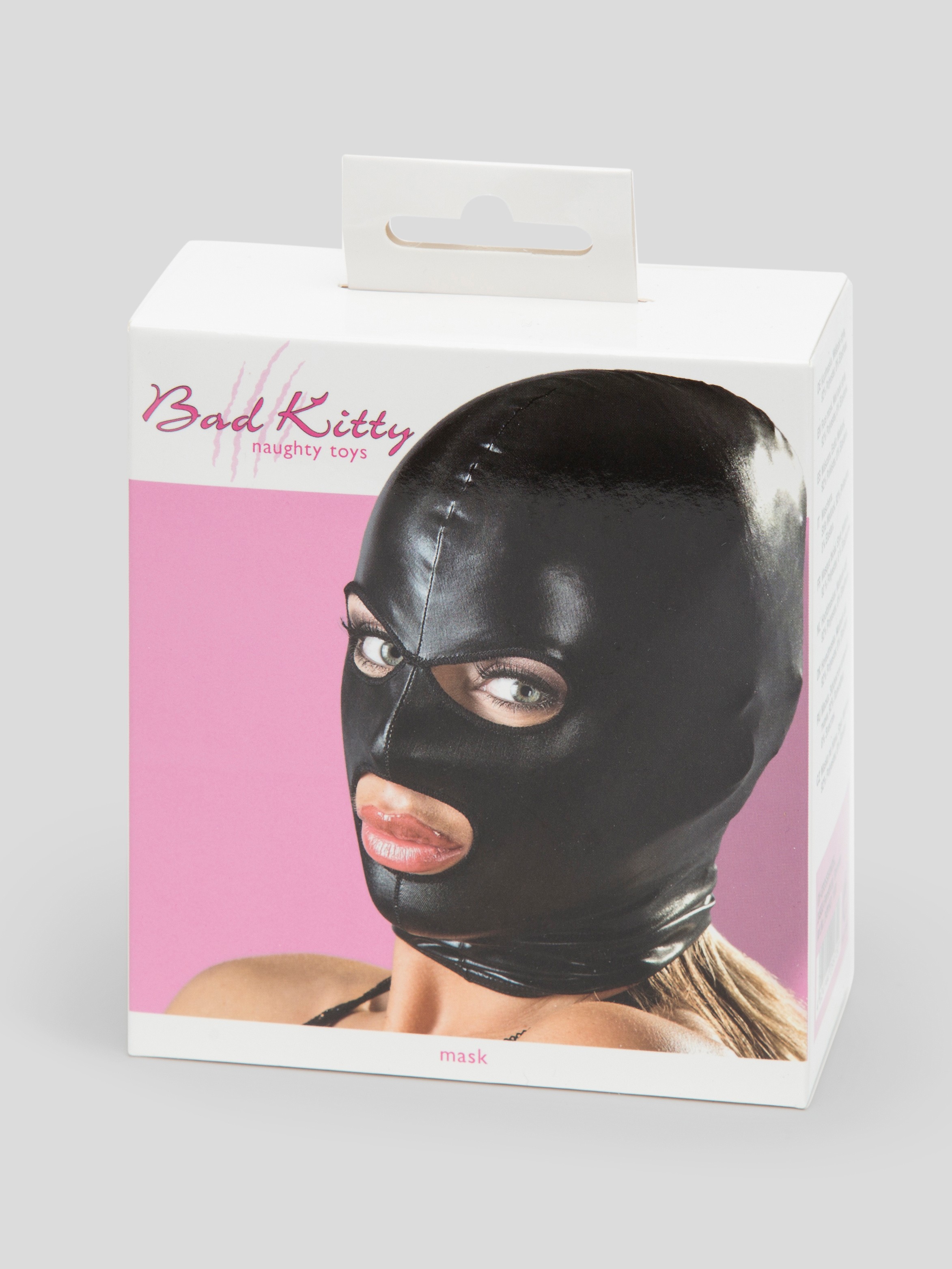 Bad Kitty Wet Look 3-Hole Bondage Hood, Black, hi-res