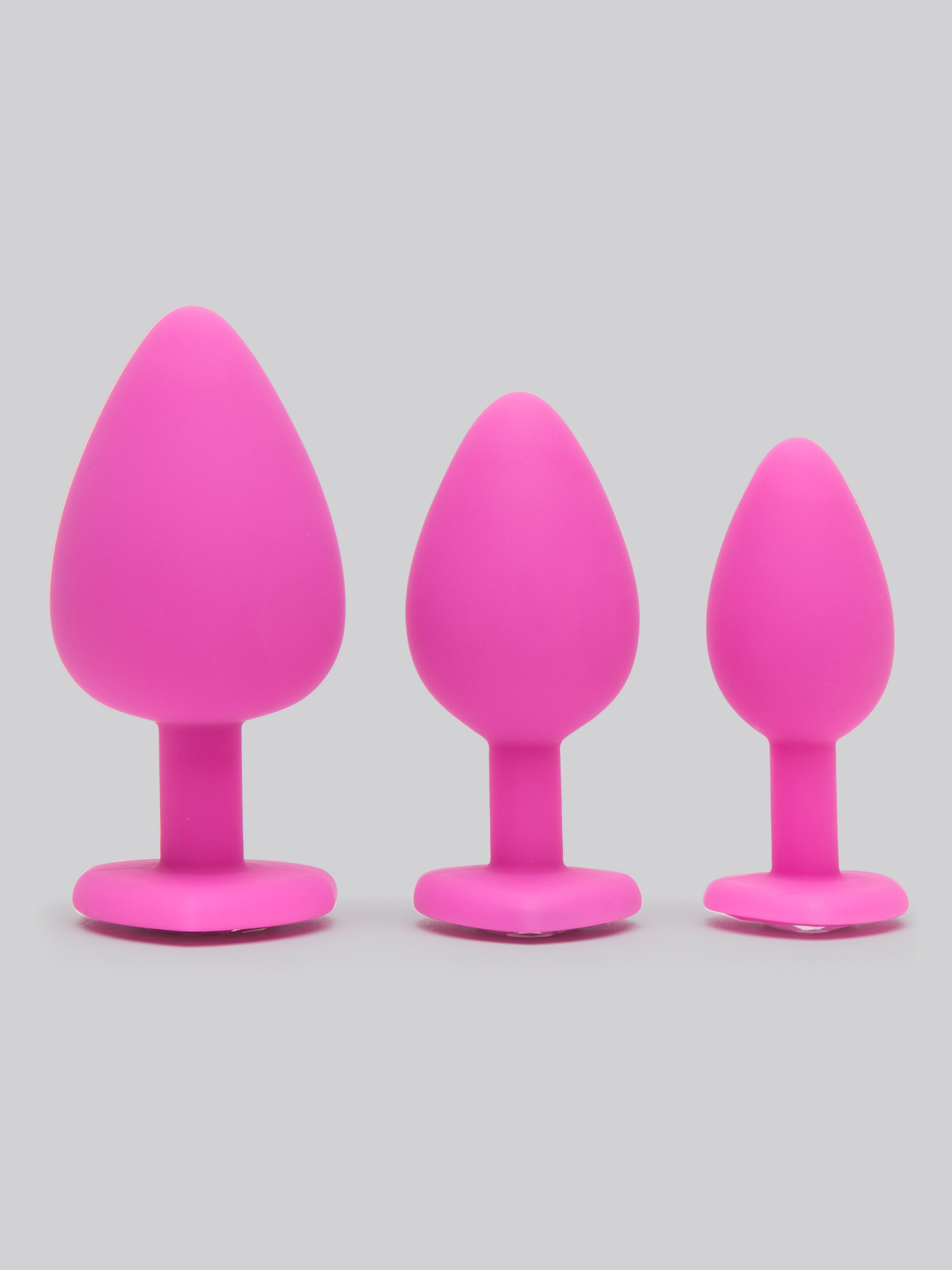 Luxe Jewelled Butt Plug Set with Heart Crystal (3 Piece), Pink, hi-res