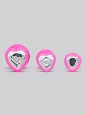Luxe Jewelled Butt Plug Set with Heart Crystal (3 Piece), Pink, hi-res