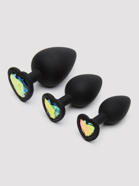 Luxe Jeweled Butt Plug Set with Rainbow Crystal (3 Piece), Black, hi-res