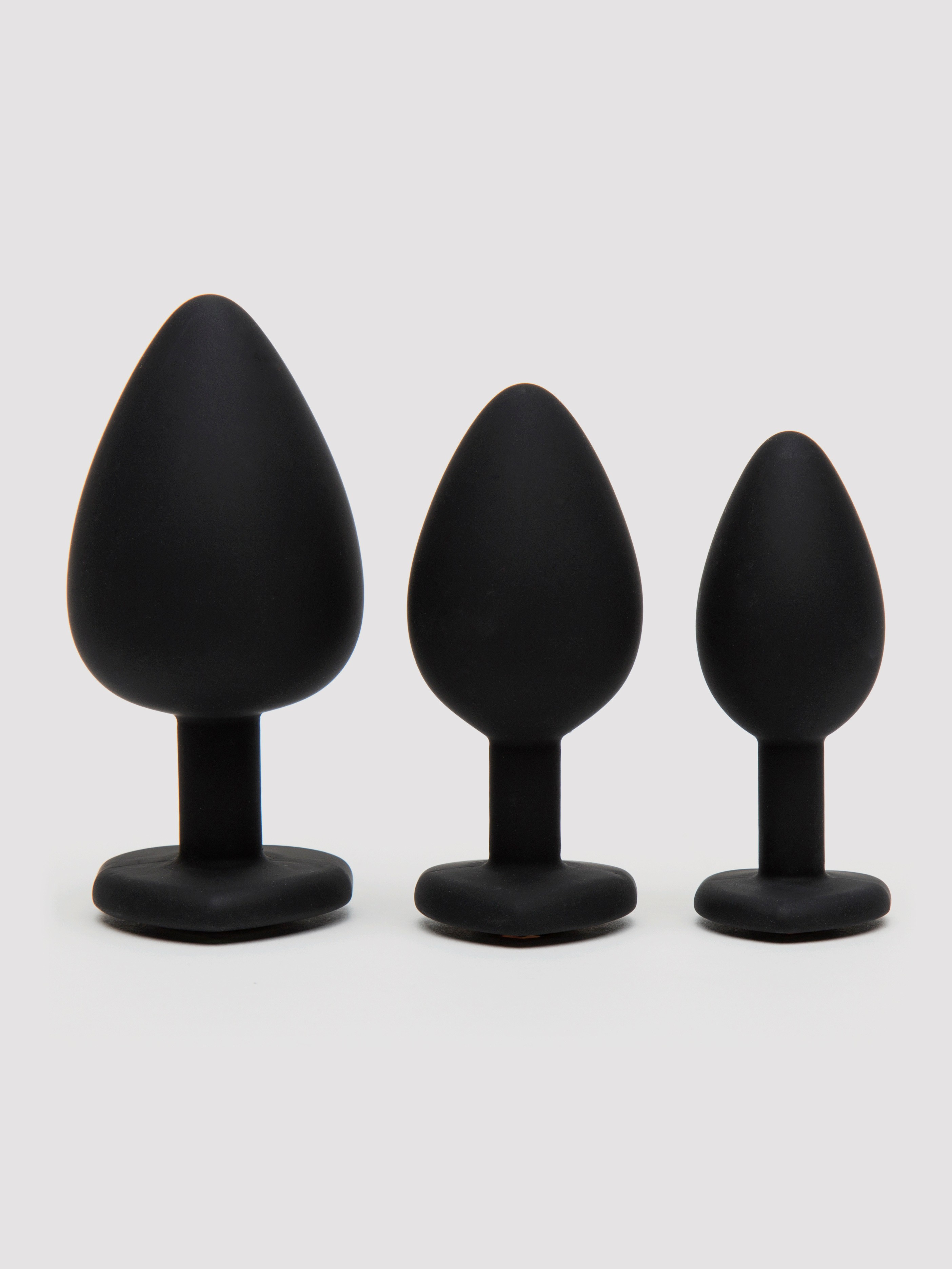 Luxe Jewelled Butt Plug Set with Rainbow Crystal (3 Piece), Black, hi-res