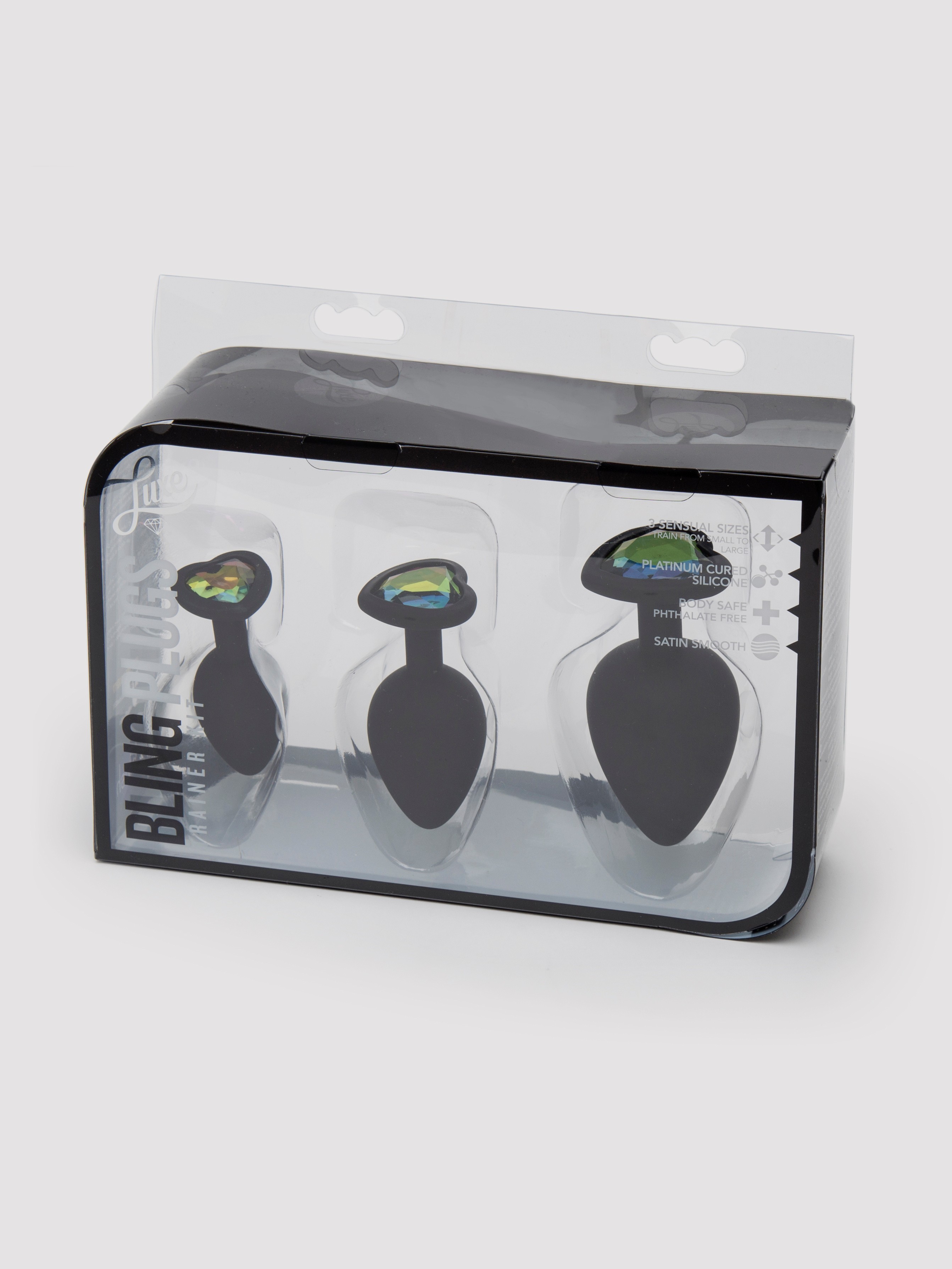 Luxe Jewelled Butt Plug Set with Rainbow Crystal (3 Piece), Black, hi-res