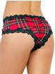 Escante Ruched Tartan Crotchless Knickers, Red, hi-res