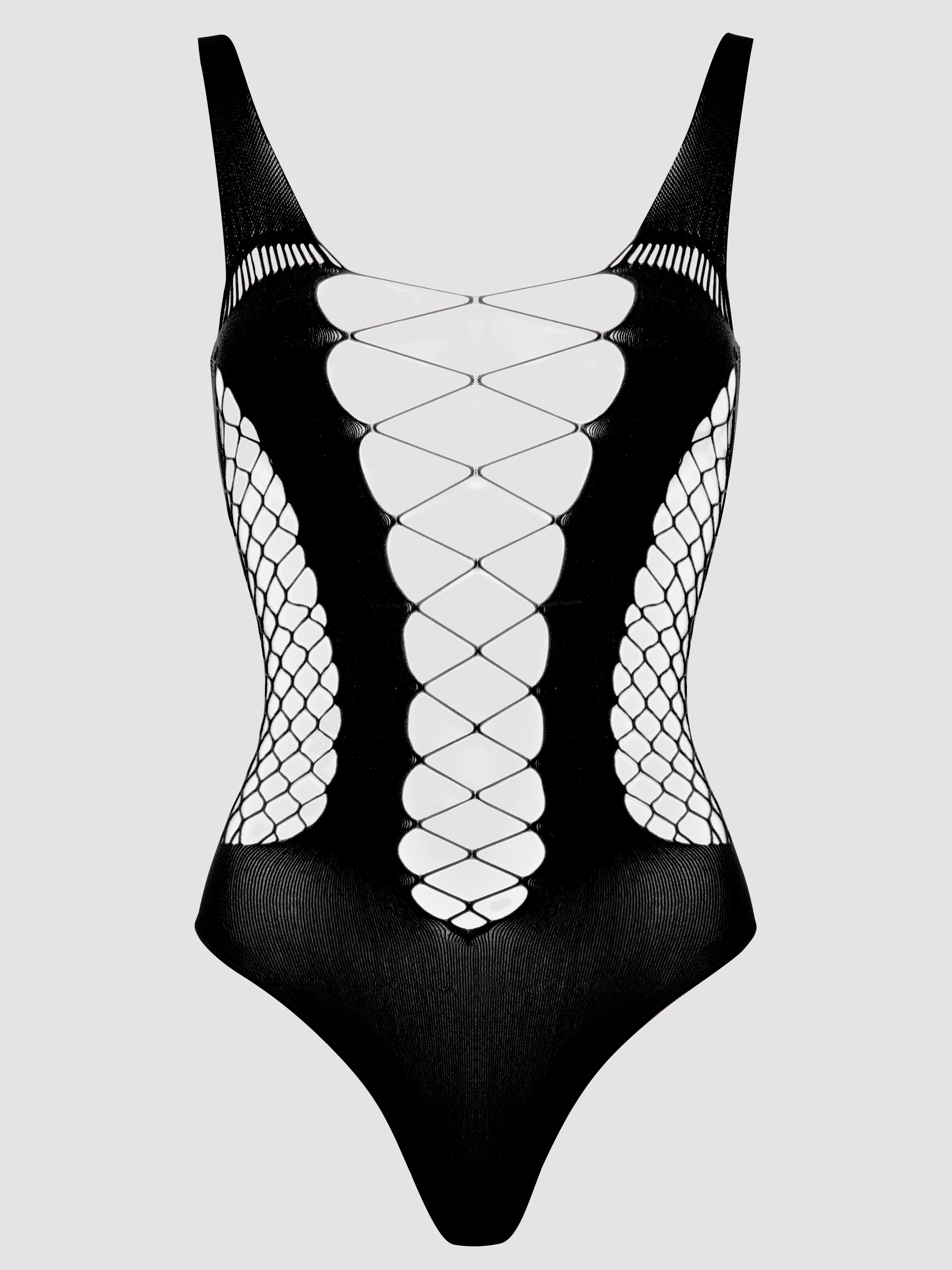 Lovehoney Black Deep Plunge Fence Net Teddy, Black, hi-res