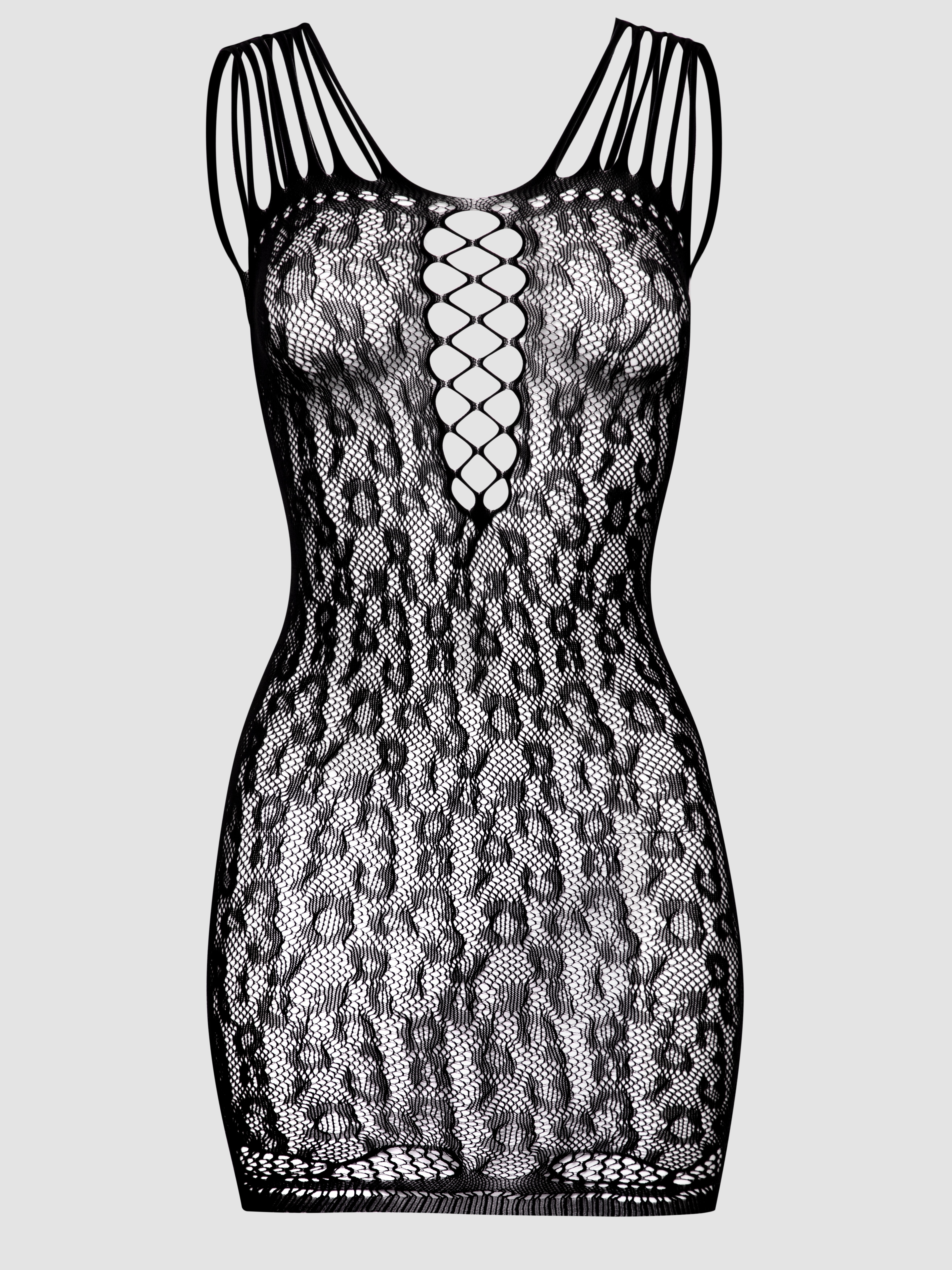 Lovehoney Black Leopard Lace Cut-Out Mini Dress, Black, hi-res