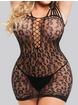 Lovehoney Plus Size Black Leopard Lace Cut-Out Mini Dress, Black, hi-res