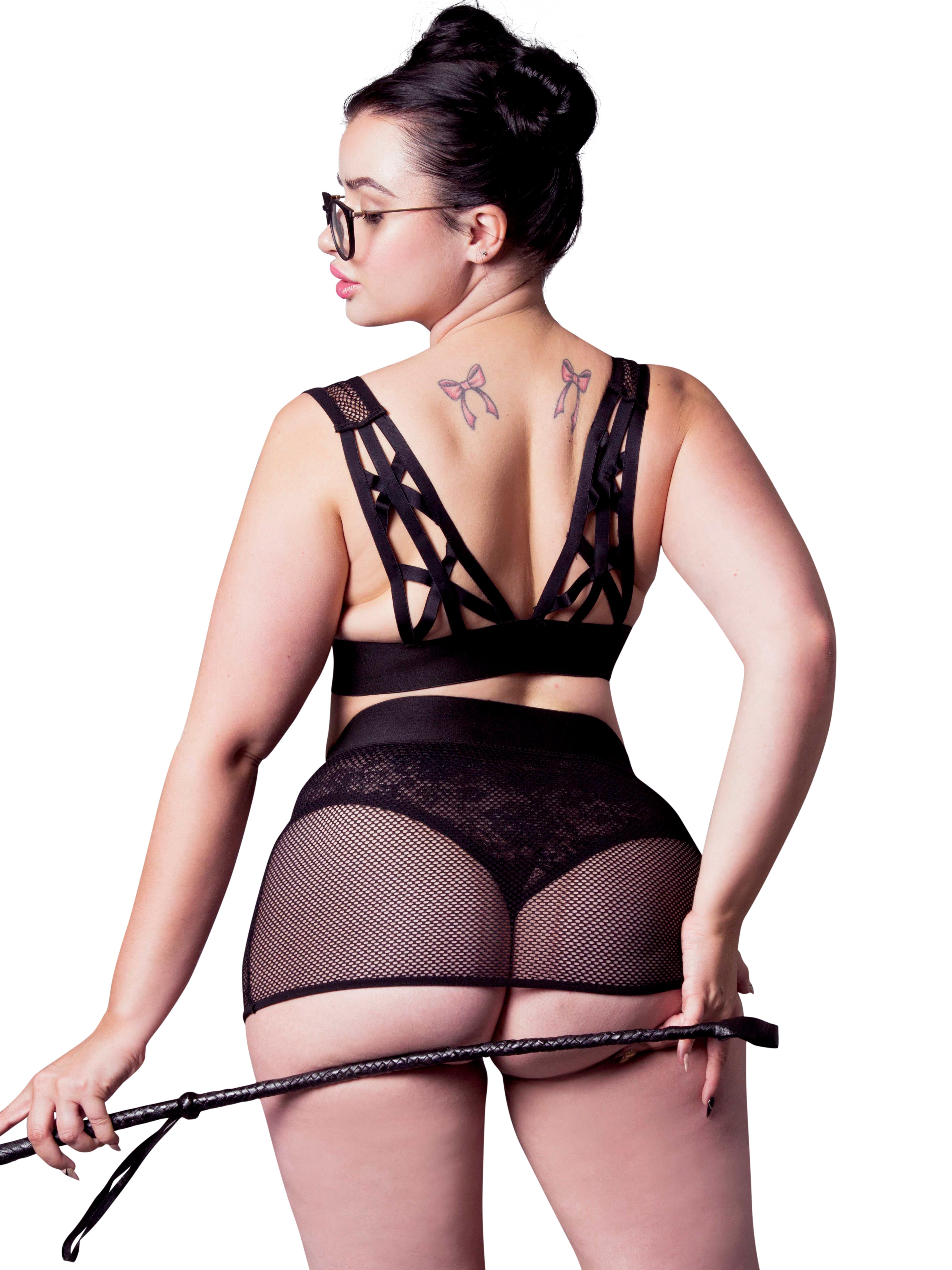 Brand X Dirty Rider Bra and Crotchless Thong Skirt Set , Black, hi-res