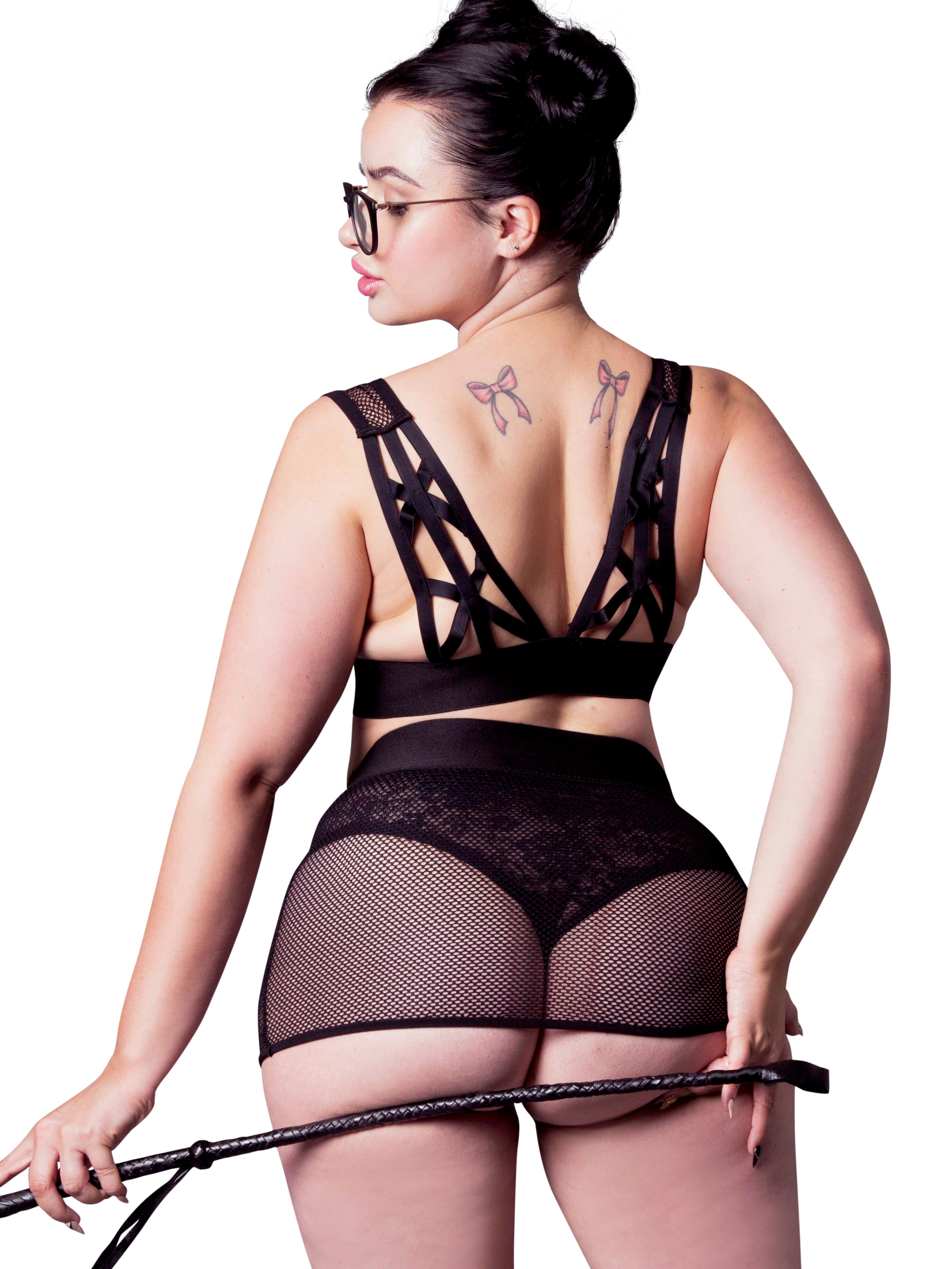 Brand X Dirty Rider Bra and Crotchless Thong Skirt Set, Black, hi-res