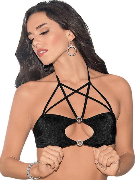 Escante Strappy Tie-Up Bralette with Cut-Outs, Black, hi-res