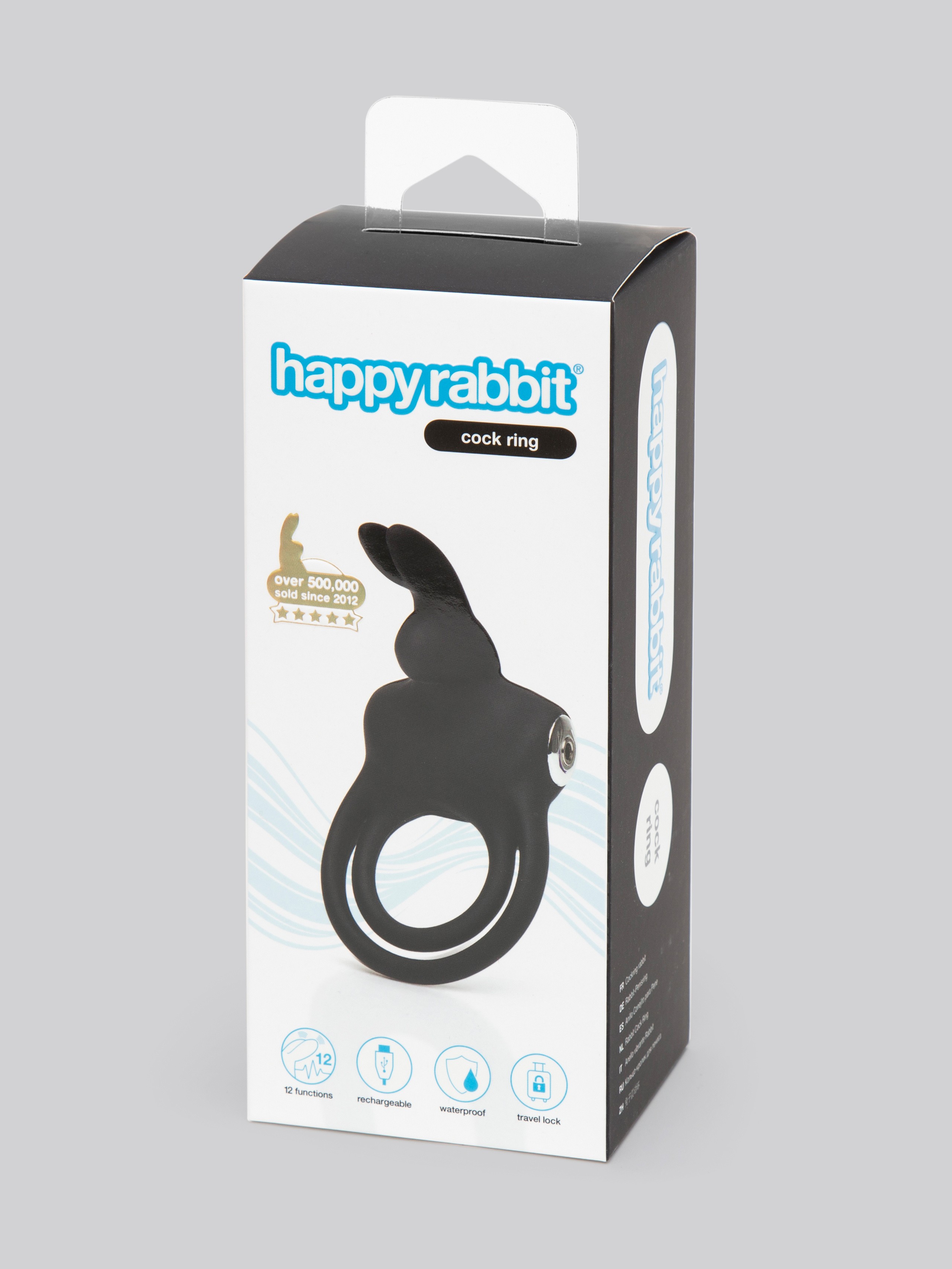 Happy Rabbit Stimulating Rechargeable Rabbit Cock Ring, Black, hi-res