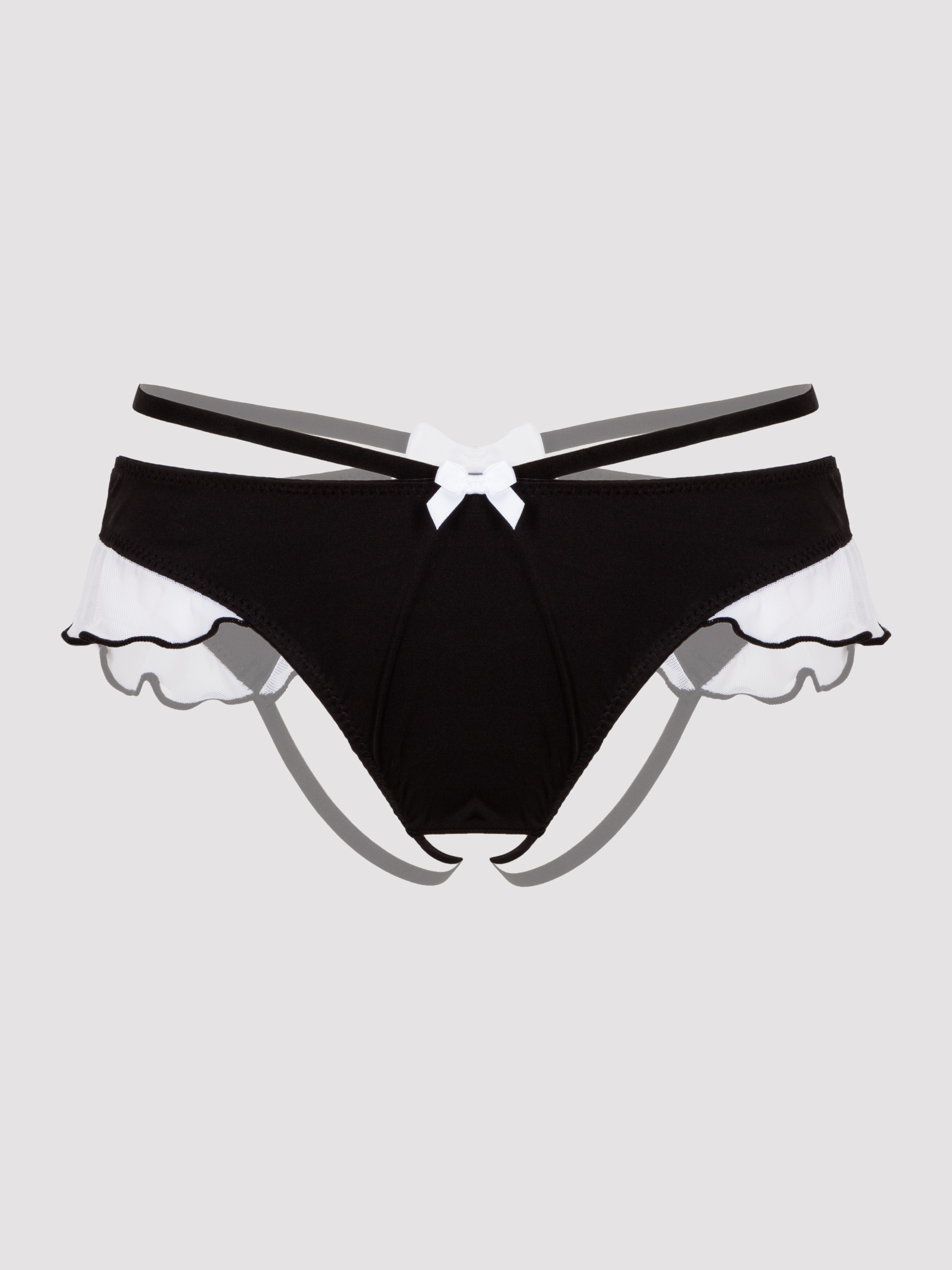 Lovehoney Fantasy Black French Maid Strappy Thong, Black, hi-res
