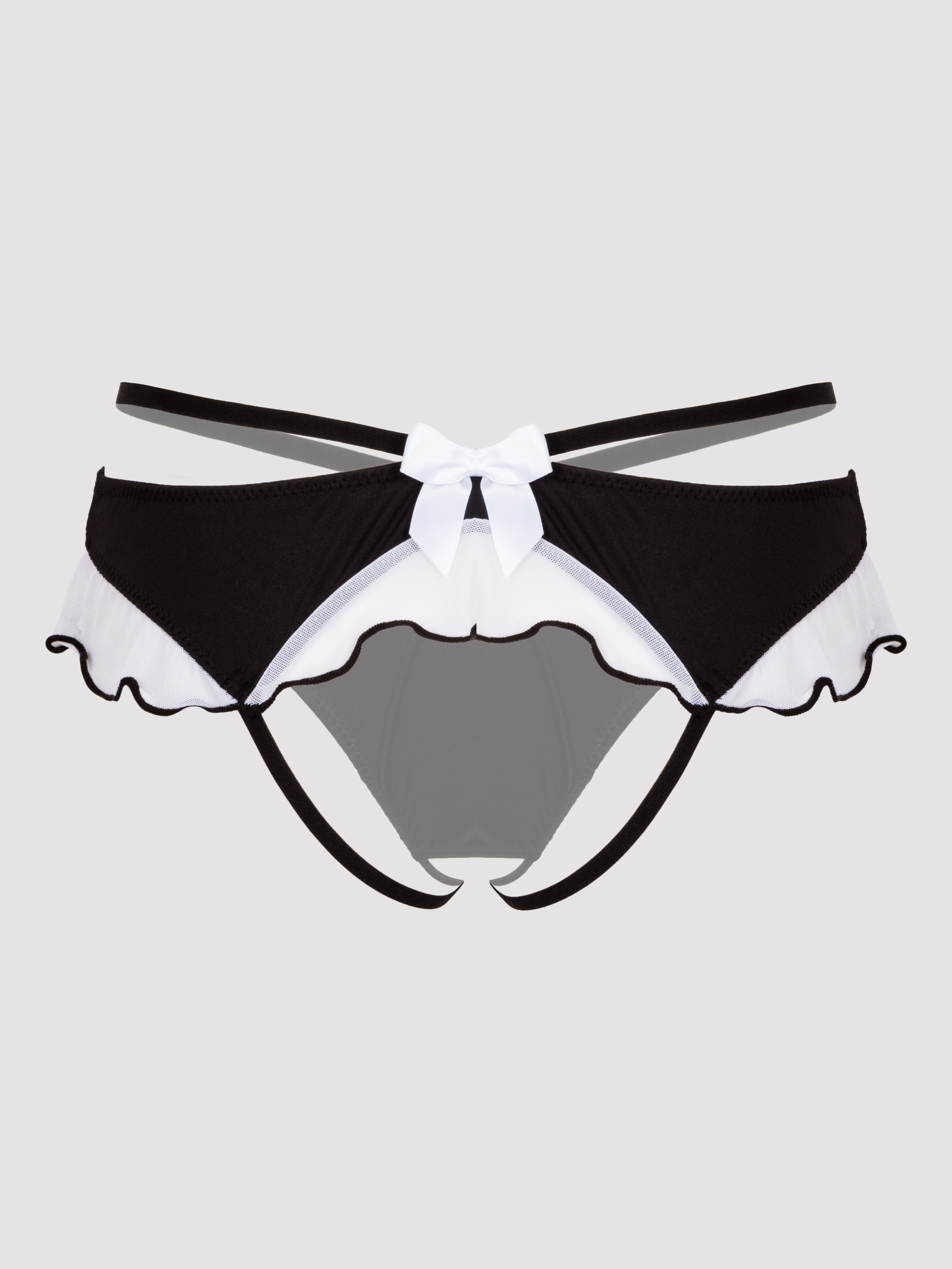 Lovehoney Fantasy Black French Maid Strappy Thong, Black, hi-res