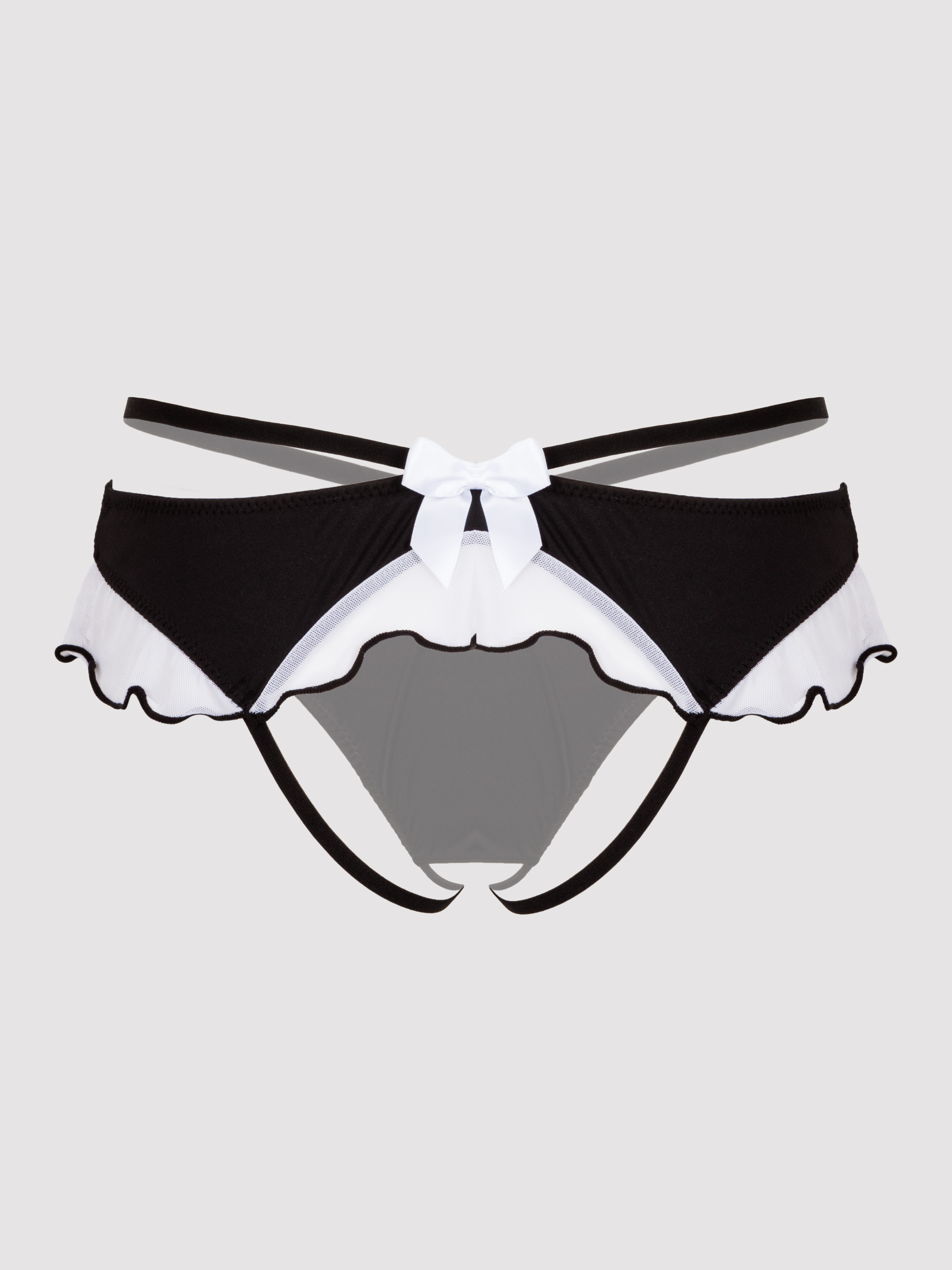 Lovehoney Fantasy Black French Maid Strappy Thong, Black, hi-res