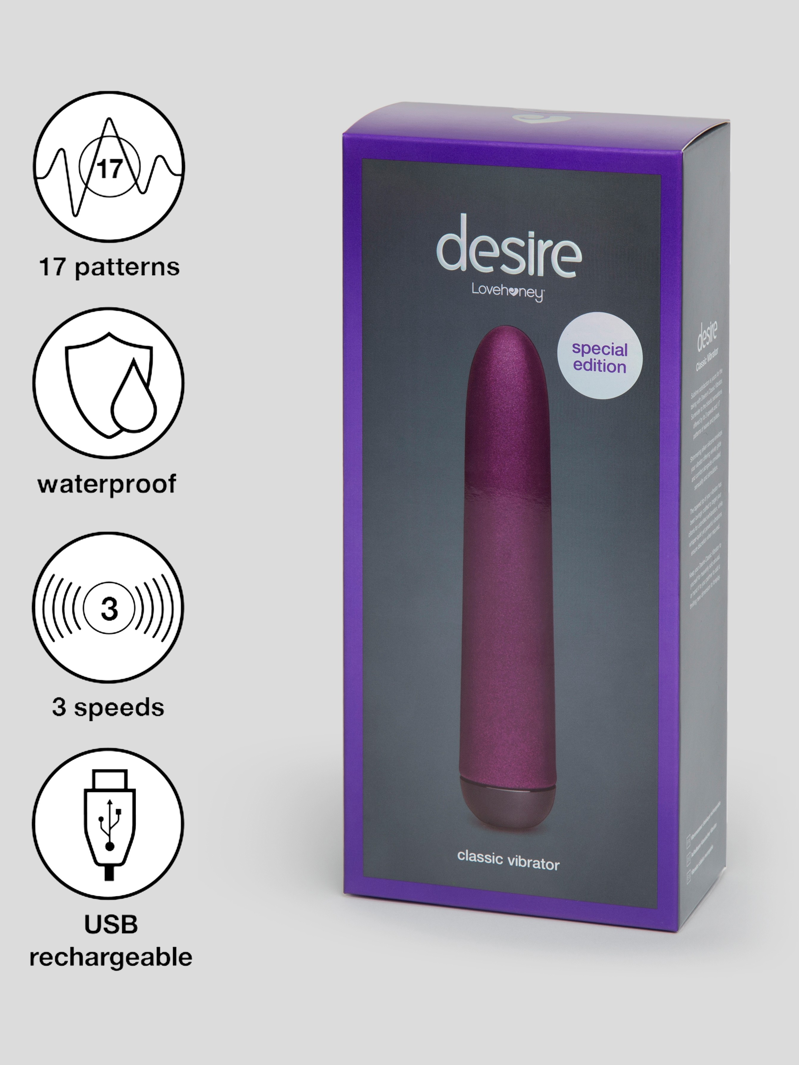 Desire Luxury Rechargeable Classic Vibrator, Purple, hi-res