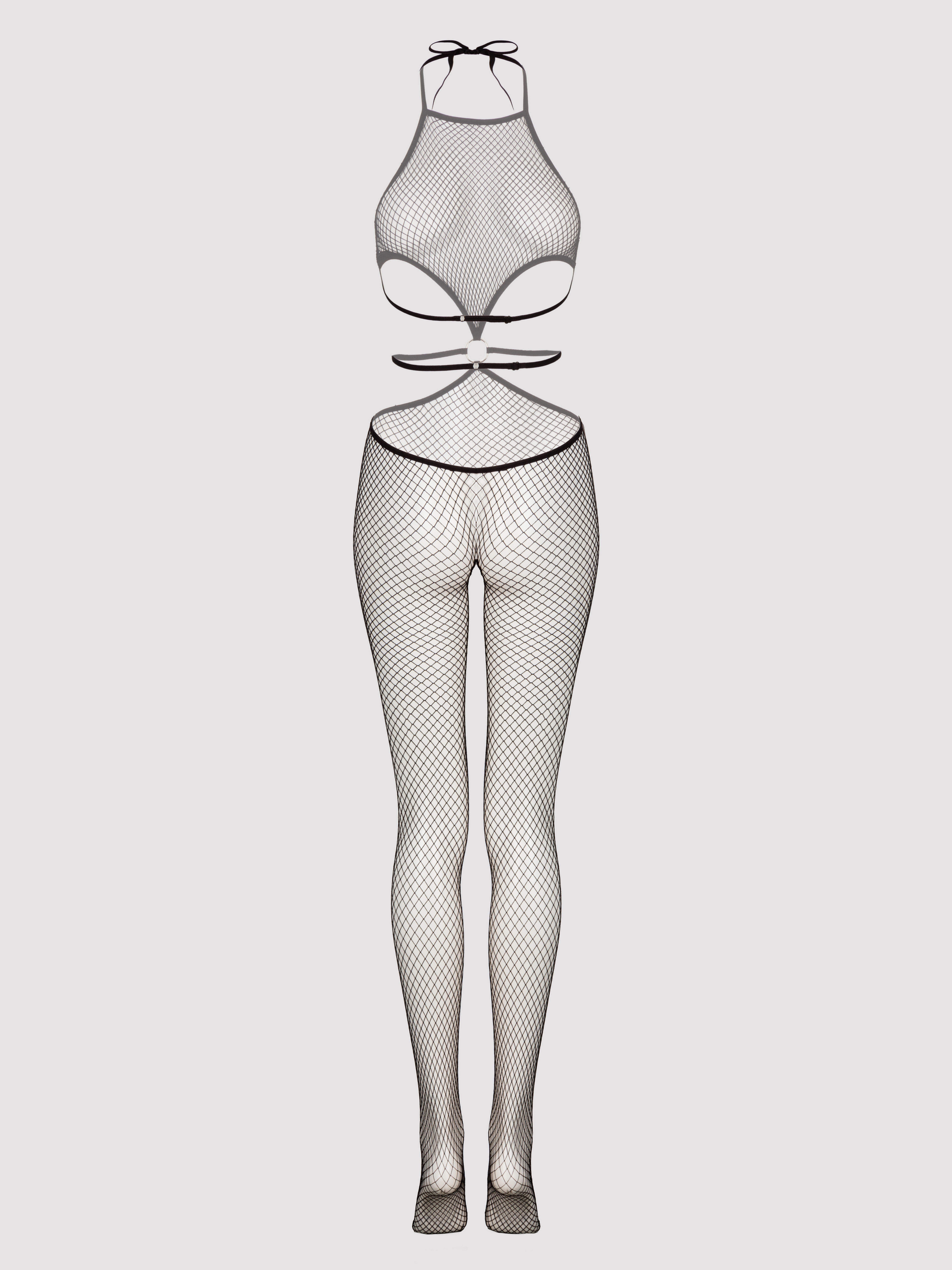 Lovehoney Ring It On Fishnet Cut-Out Crotchless Bodystocking , Black, hi-res