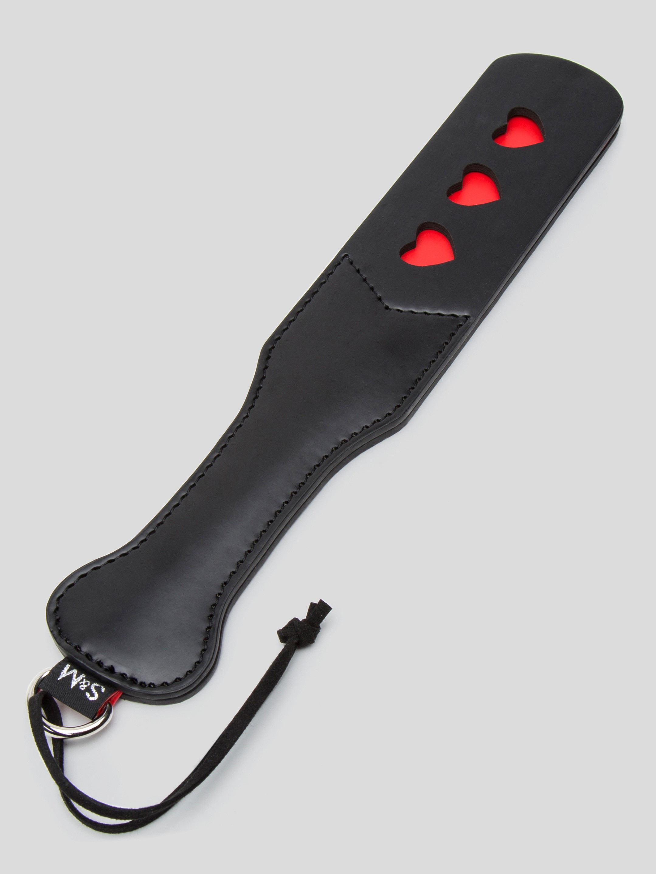 Sex & Mischief Heart Faux Leather Slapper Paddle, Black, hi-res