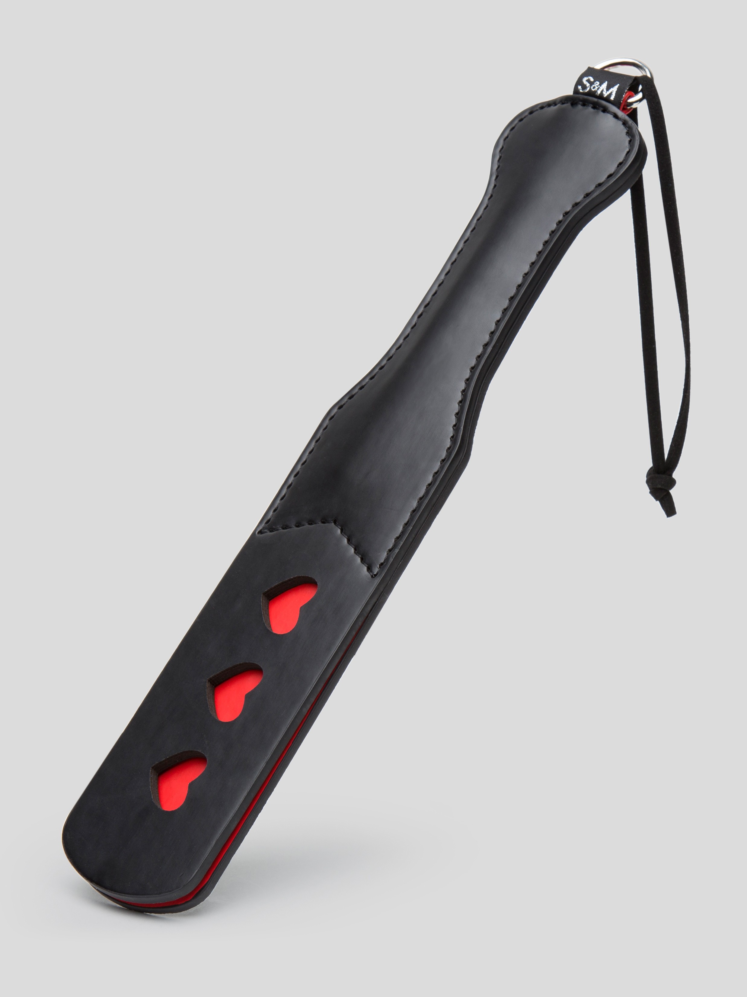 Sex & Mischief Heart Faux Leather Slapper Paddle, Black, hi-res
