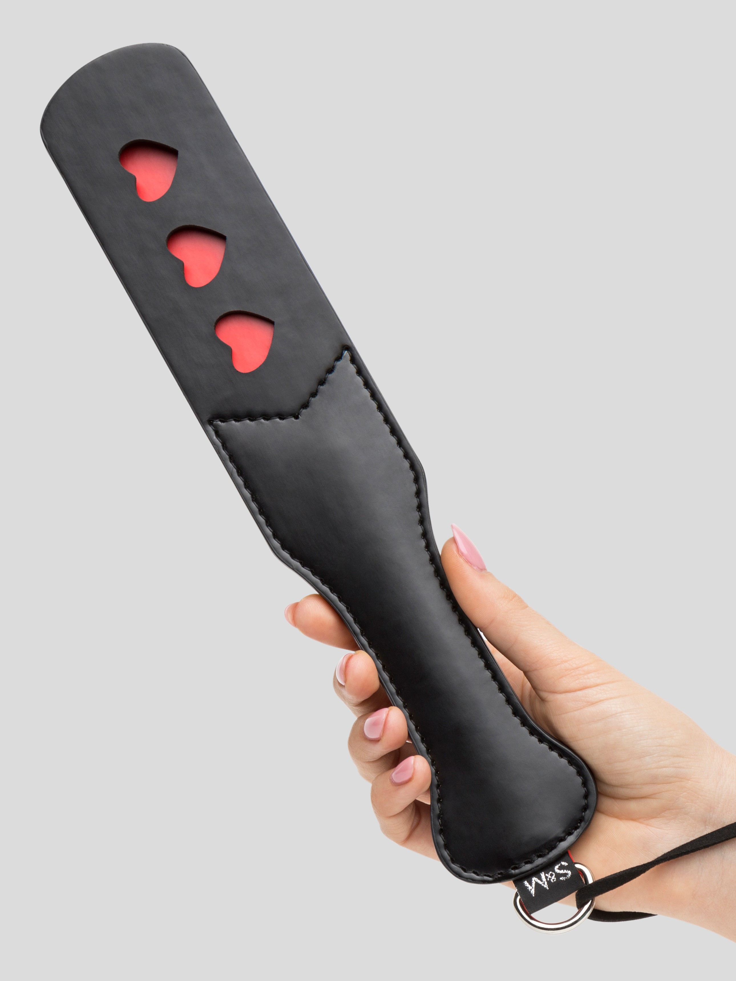 Sex & Mischief Heart Faux Leather Slapper Paddle, Black, hi-res