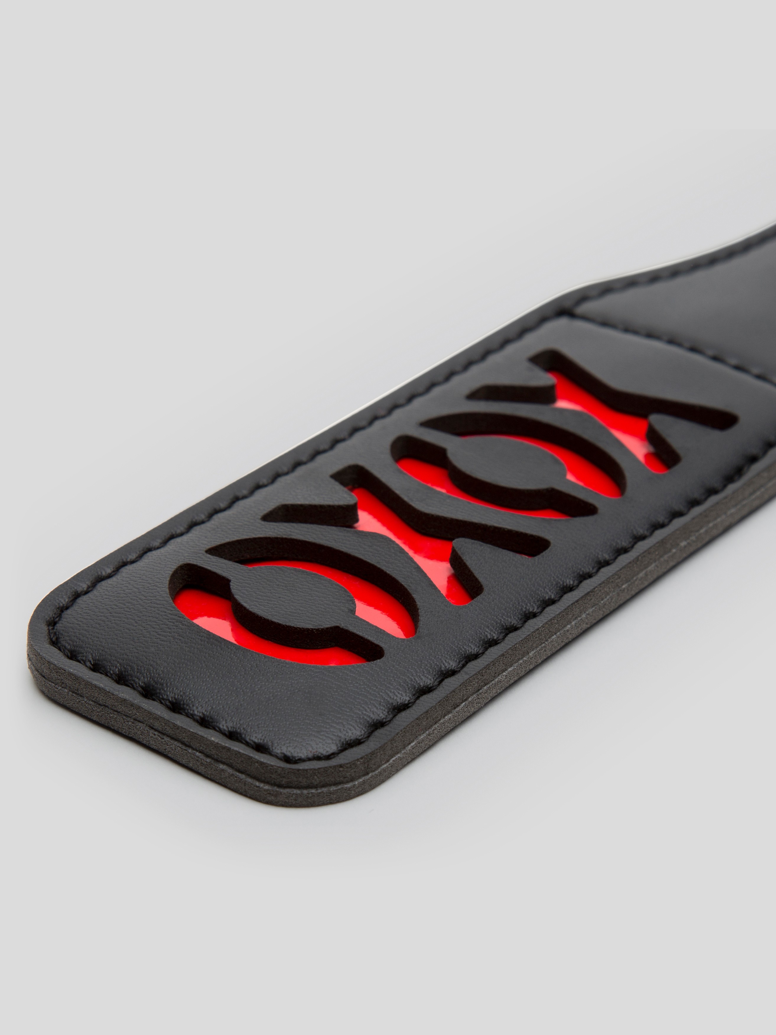 Sex & Mischief Faux Leather XOXO Spanking Paddle, Black, hi-res