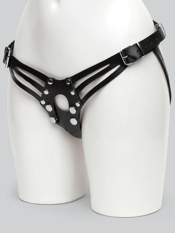 DOMINIX Deluxe Leather Strap-On Harness, Black, hi-res