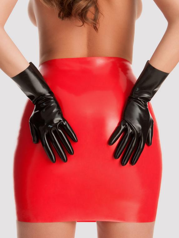 Rubber Girl Black Latex Gloves, Black, hi-res