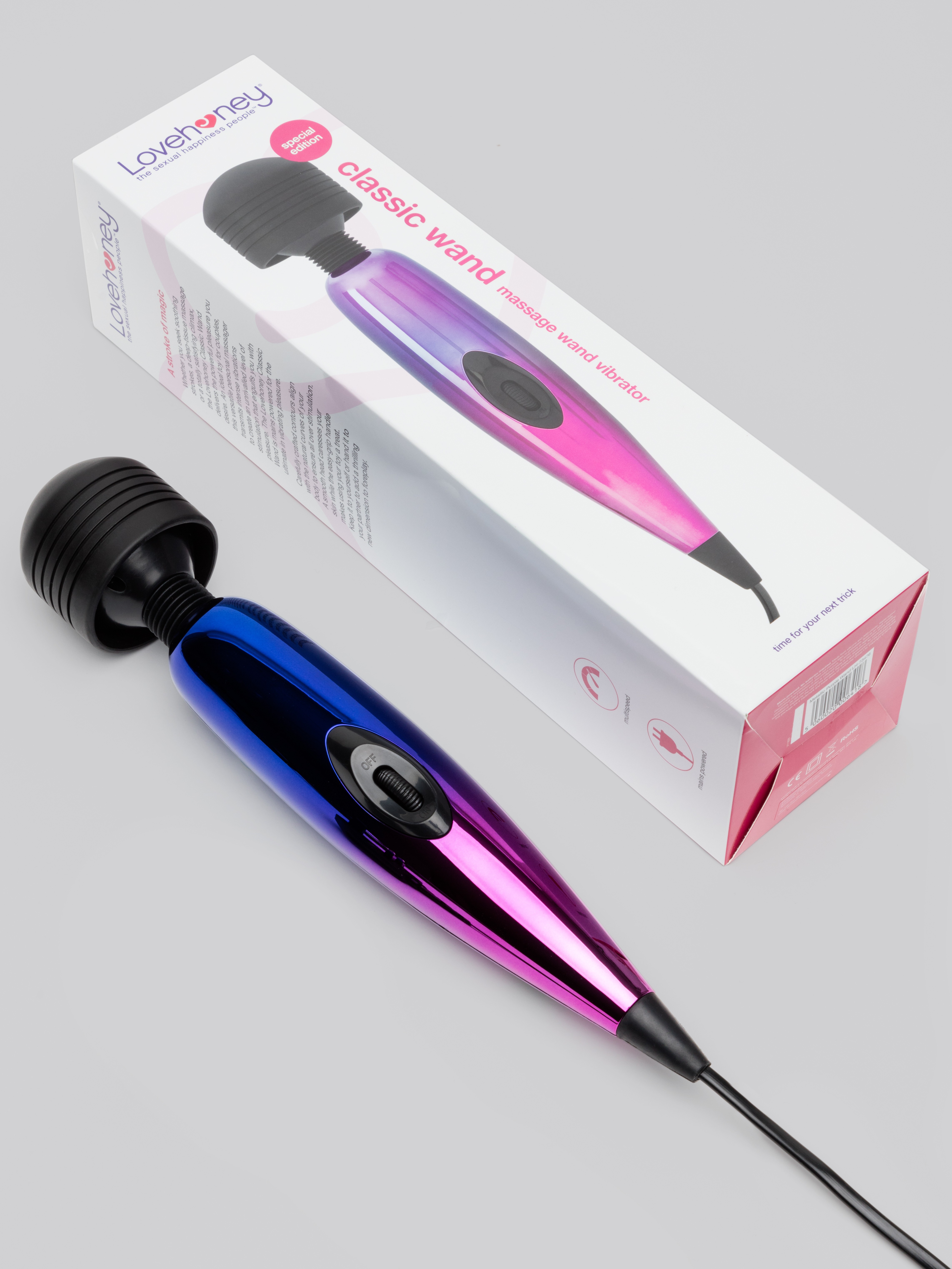 Lovehoney Metallic Classic Mains Powered Massage Wand Vibrator , Pink, hi-res