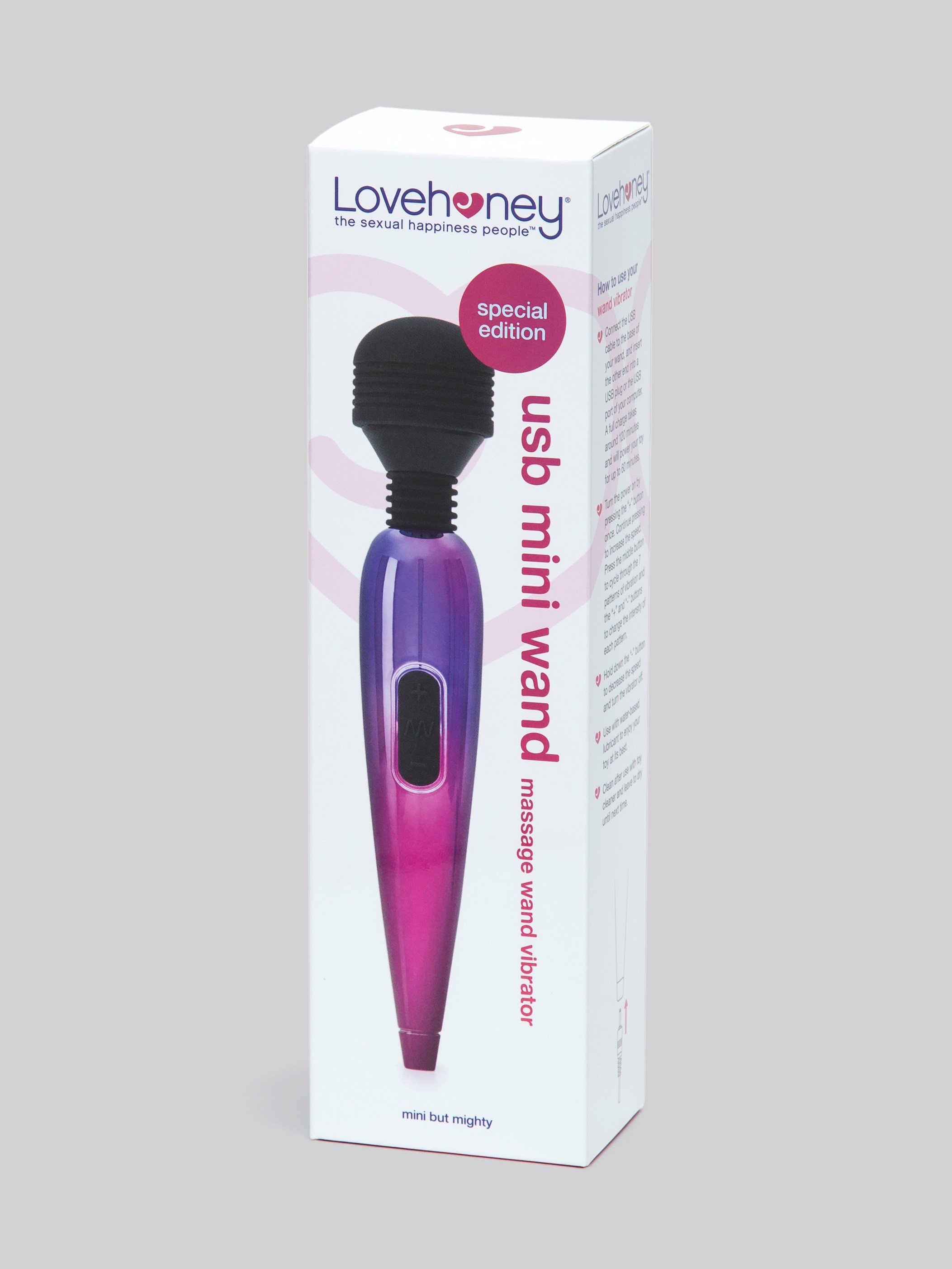 Lovehoney Deluxe Rechargeable Mini Metallic Massage Wand Vibrator, Pink, hi-res
