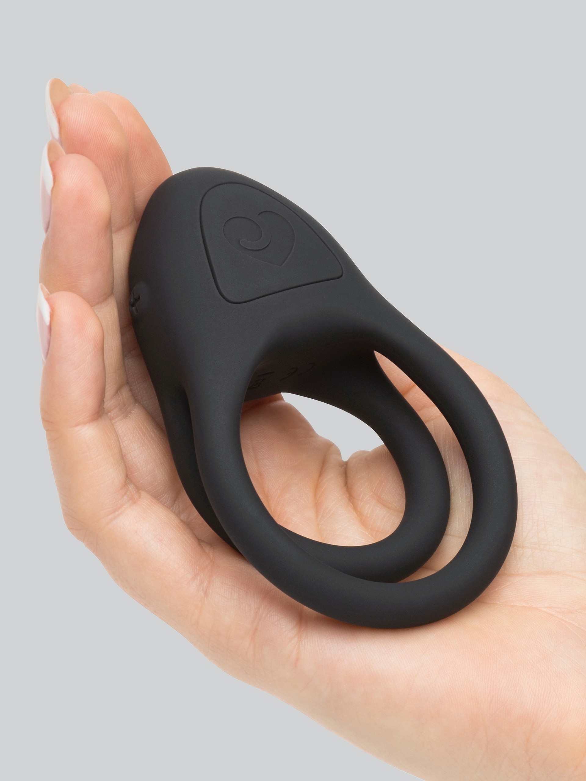 Desire Luxury Rechargeable Vibrating Double Love Ring, Black, hi-res