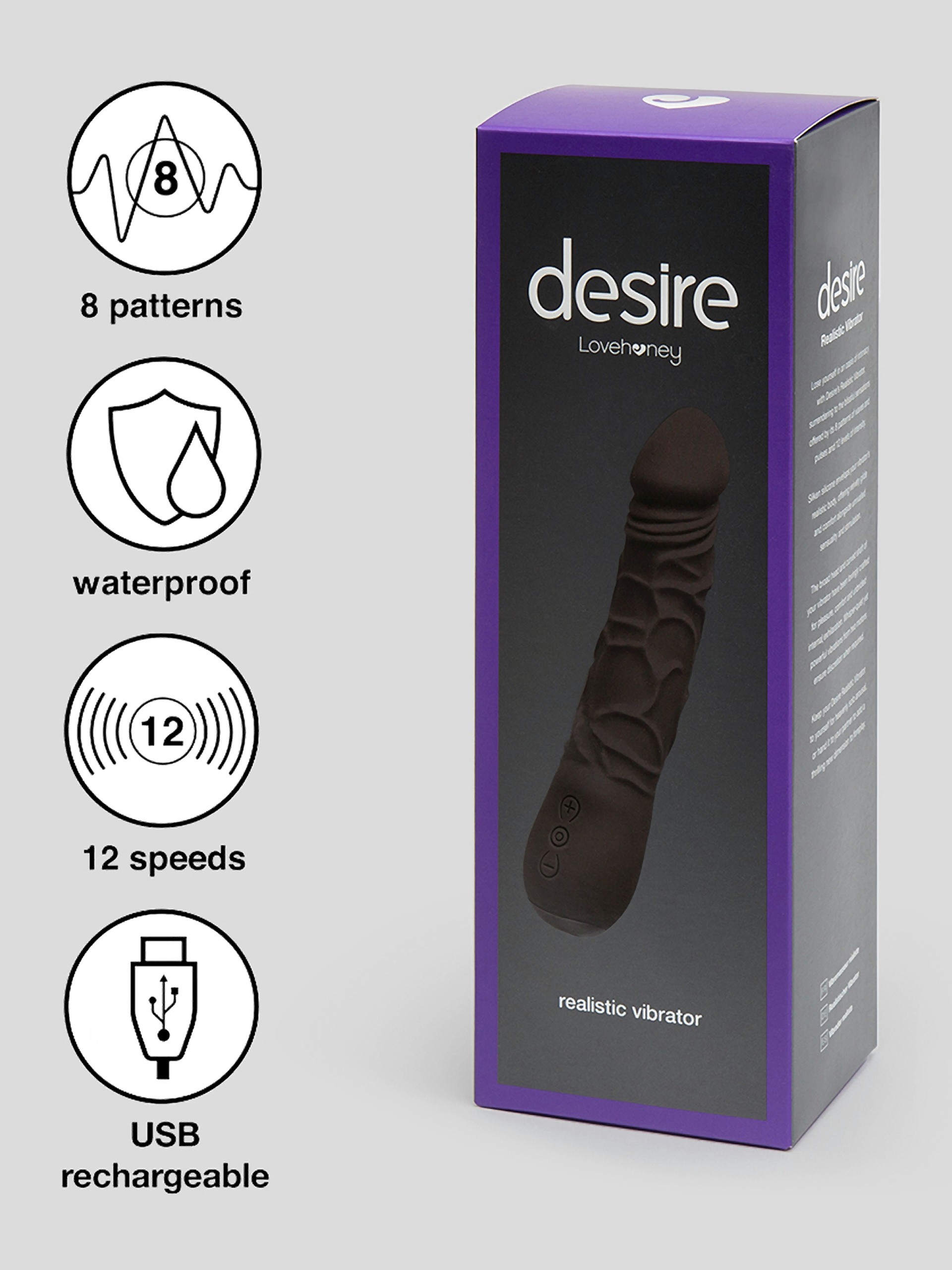 Desire Luxury Rechargeable Realistic Dildo Vibrator 6.5 Inch, Black, hi-res