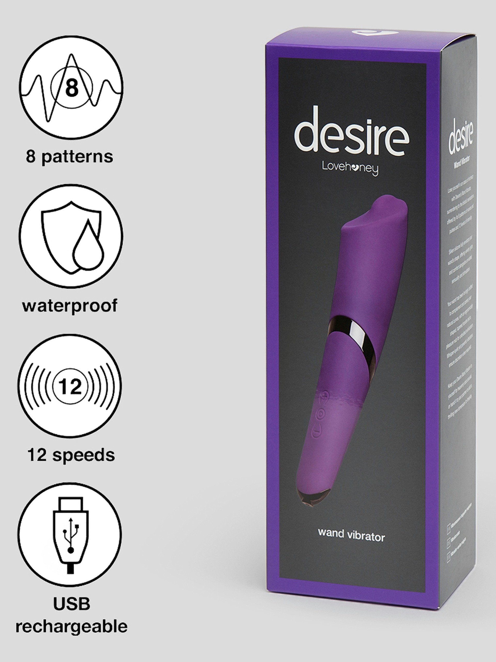 Desire Luxury Rechargeable Wand Vibrator, Purple, hi-res