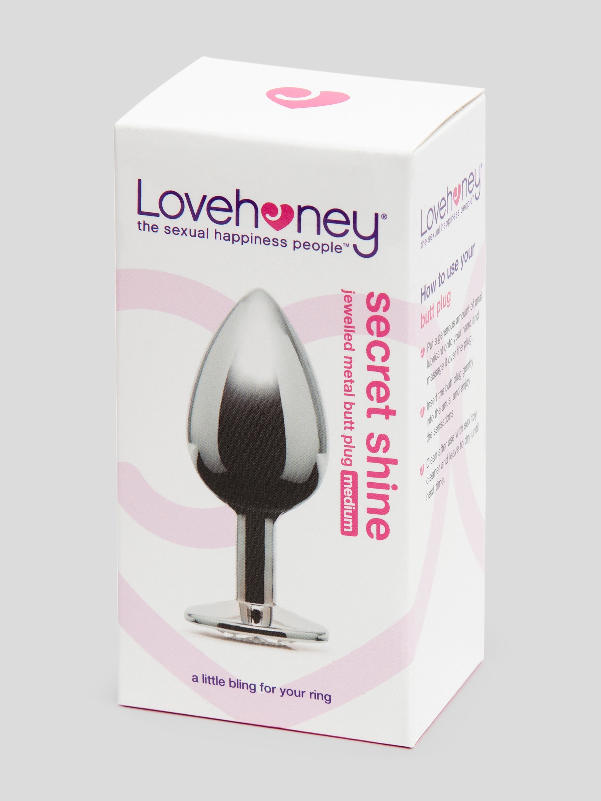 Lovehoney Jewelled Metal Medium Butt Plug 3 Inch , Silver, hi-res