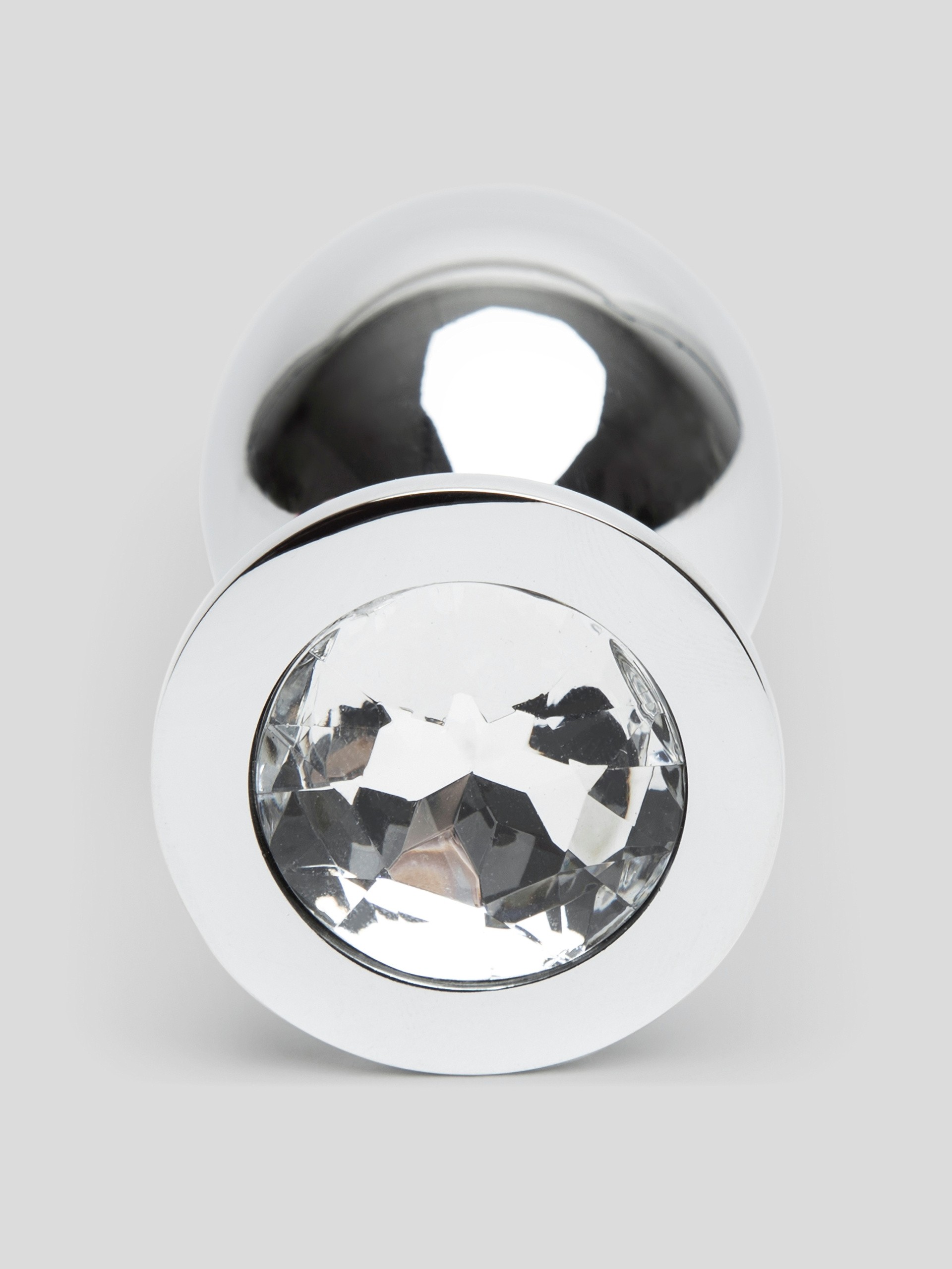 Lovehoney Jeweled Metal Large Butt Plug 3.5 Inch Clear, Silver, hi-res