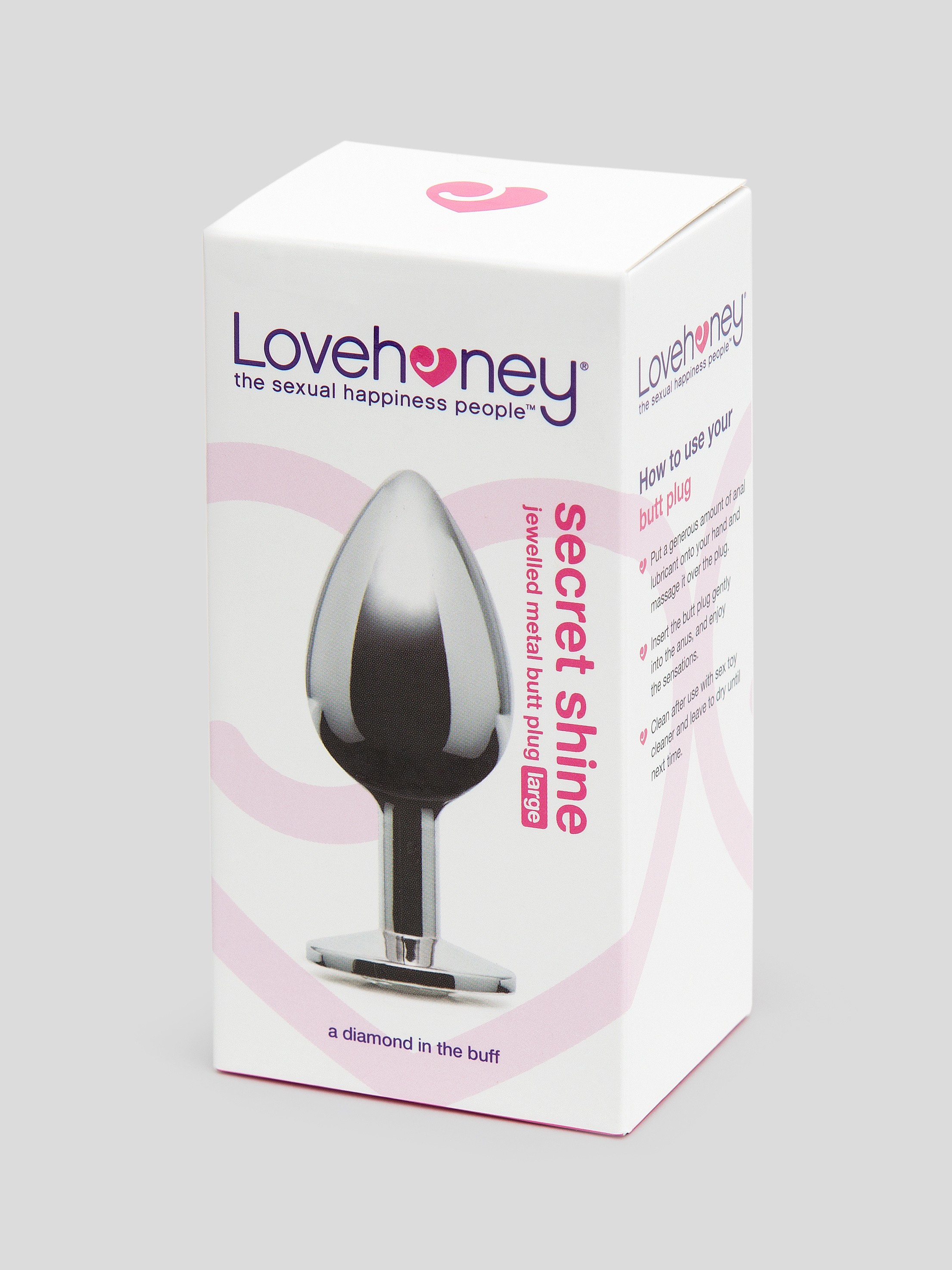 Lovehoney Jeweled Metal Large Butt Plug 3.5 Inch Clear, Silver, hi-res
